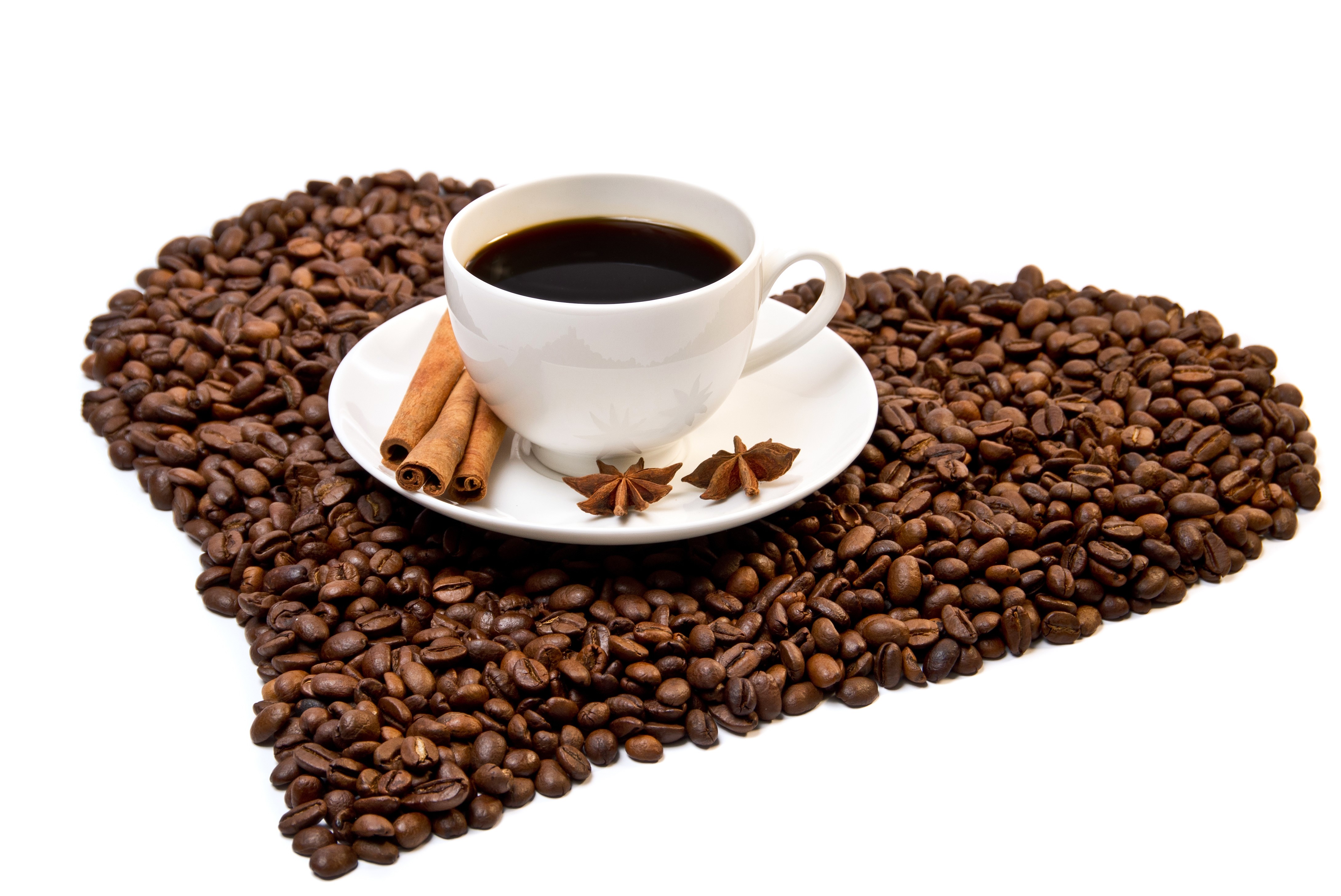 Coffee Beans in Heart Shape with Coffee Cup and Spices HD Wallpaper