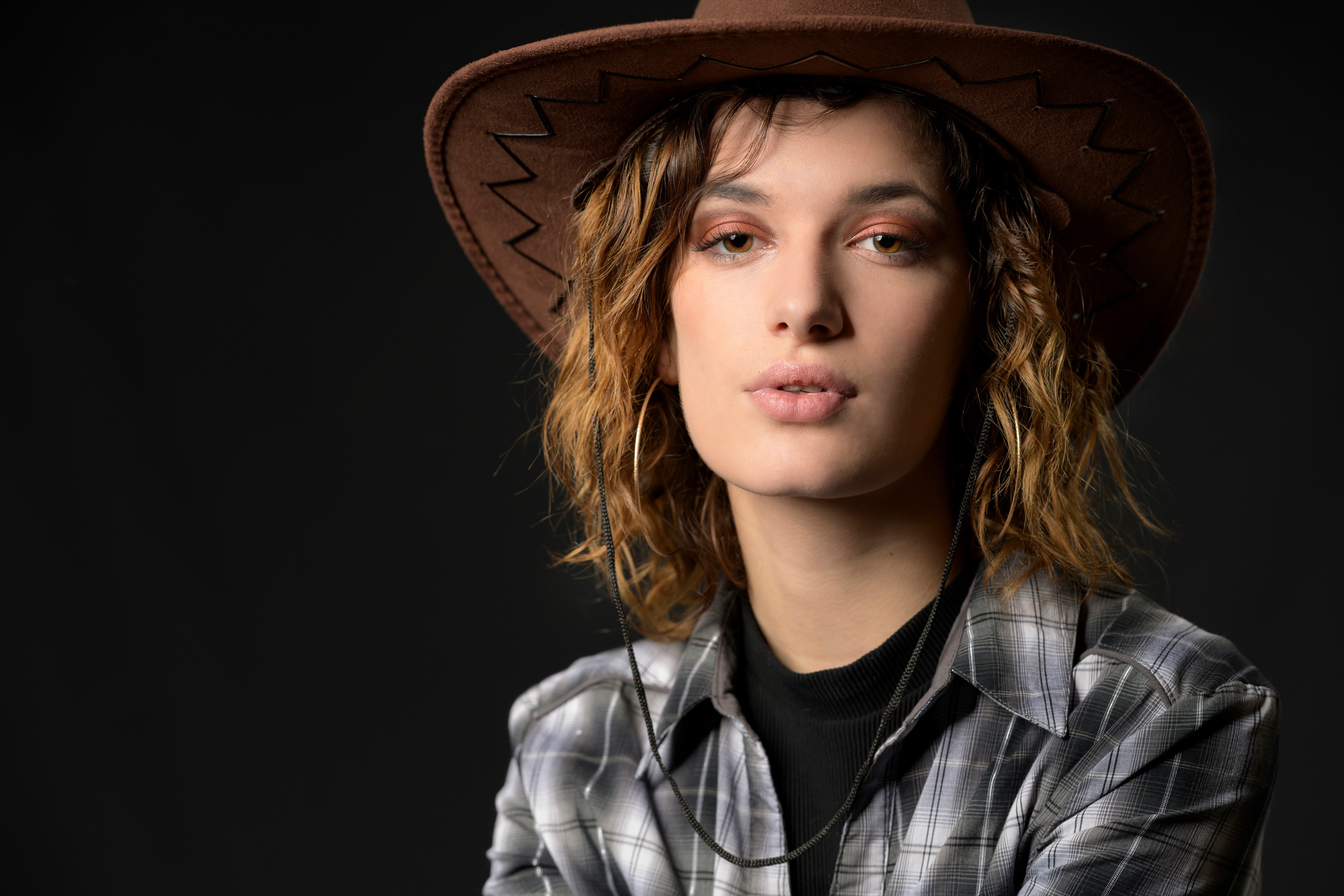 Morgane wearing a cowboy hat and plaid shirt HD Wallpaper