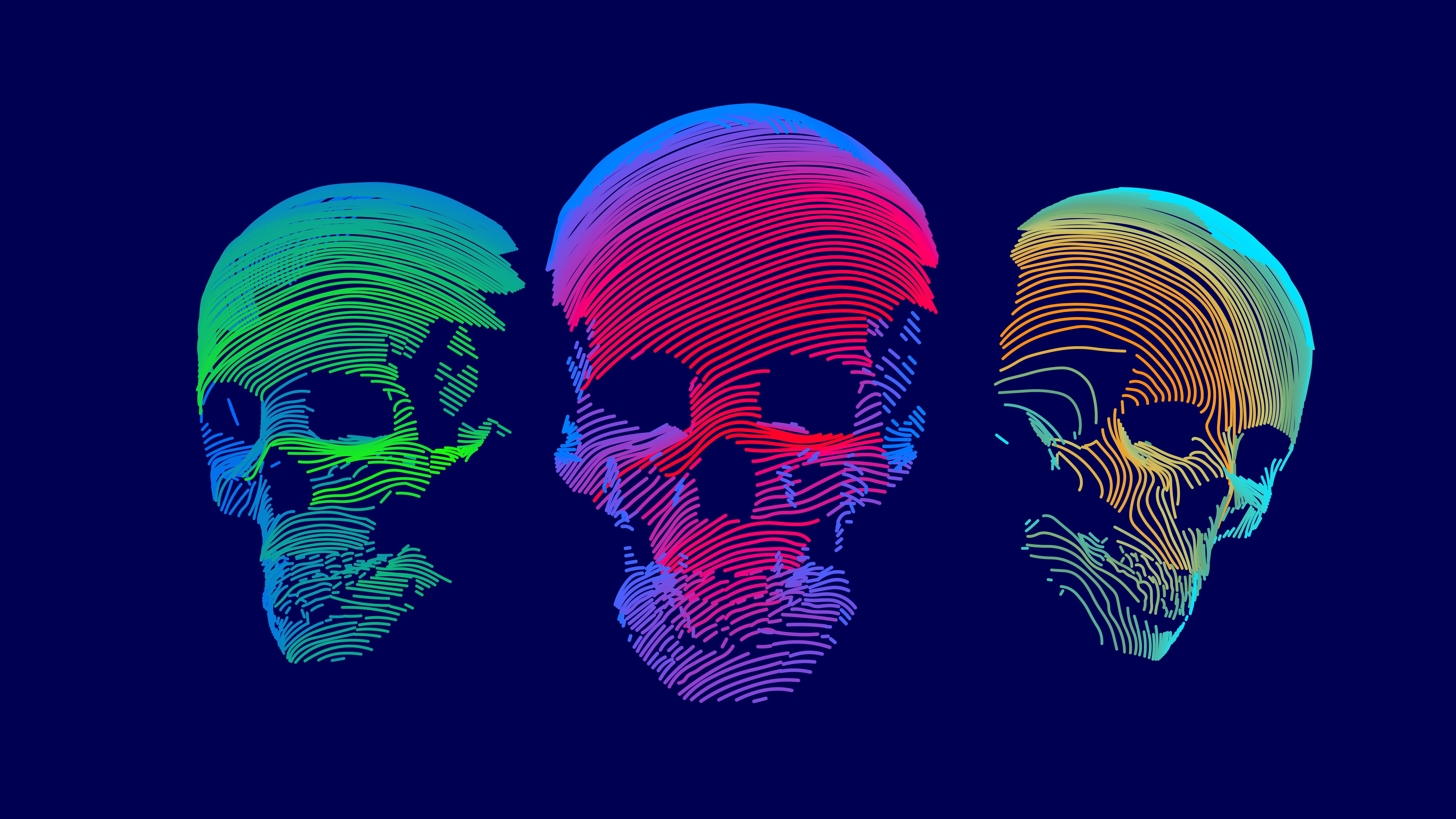 Three Skulls in Neon Lines HD Wallpaper