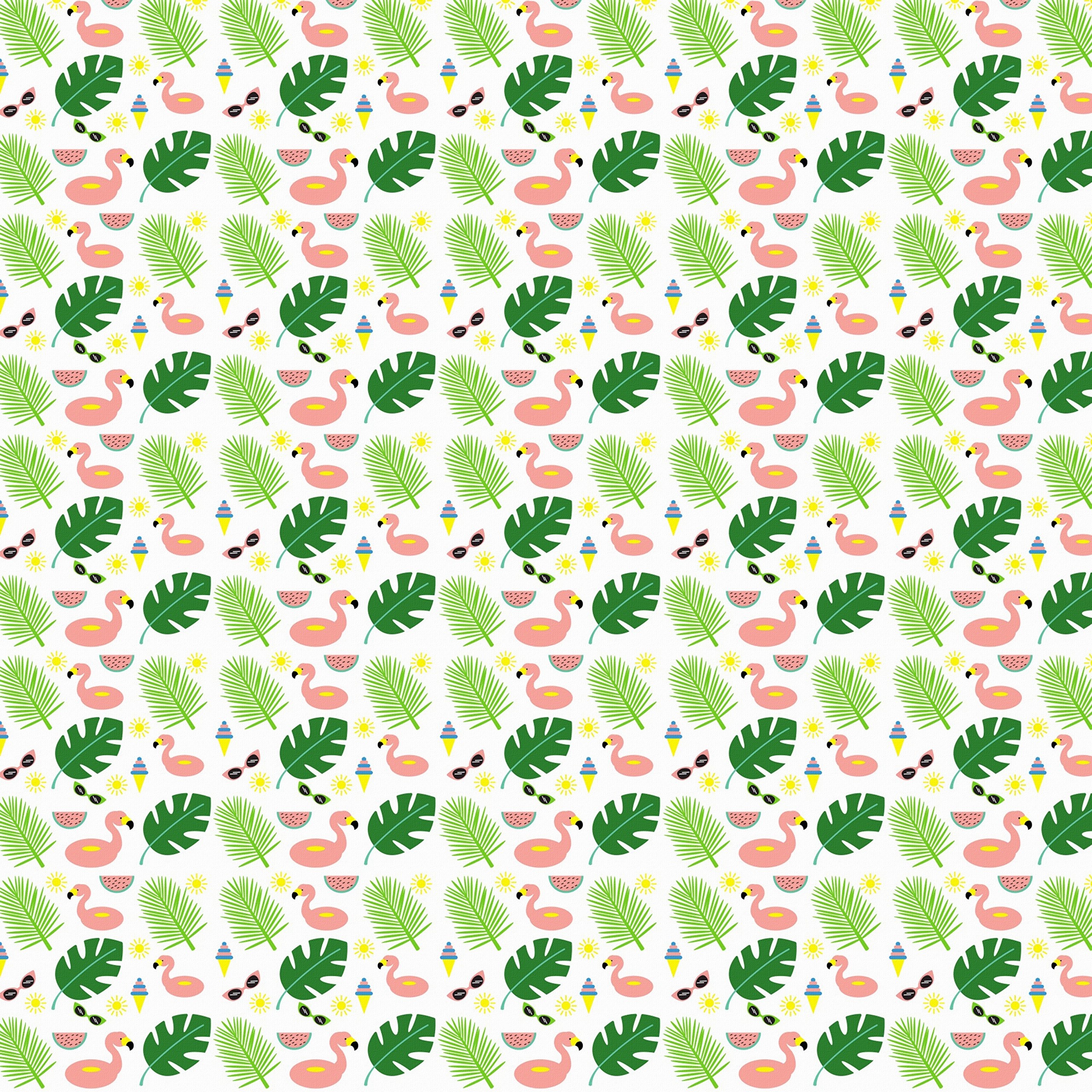 Summer Pattern with Flamingos and Palm Leaves HD Wallpaper