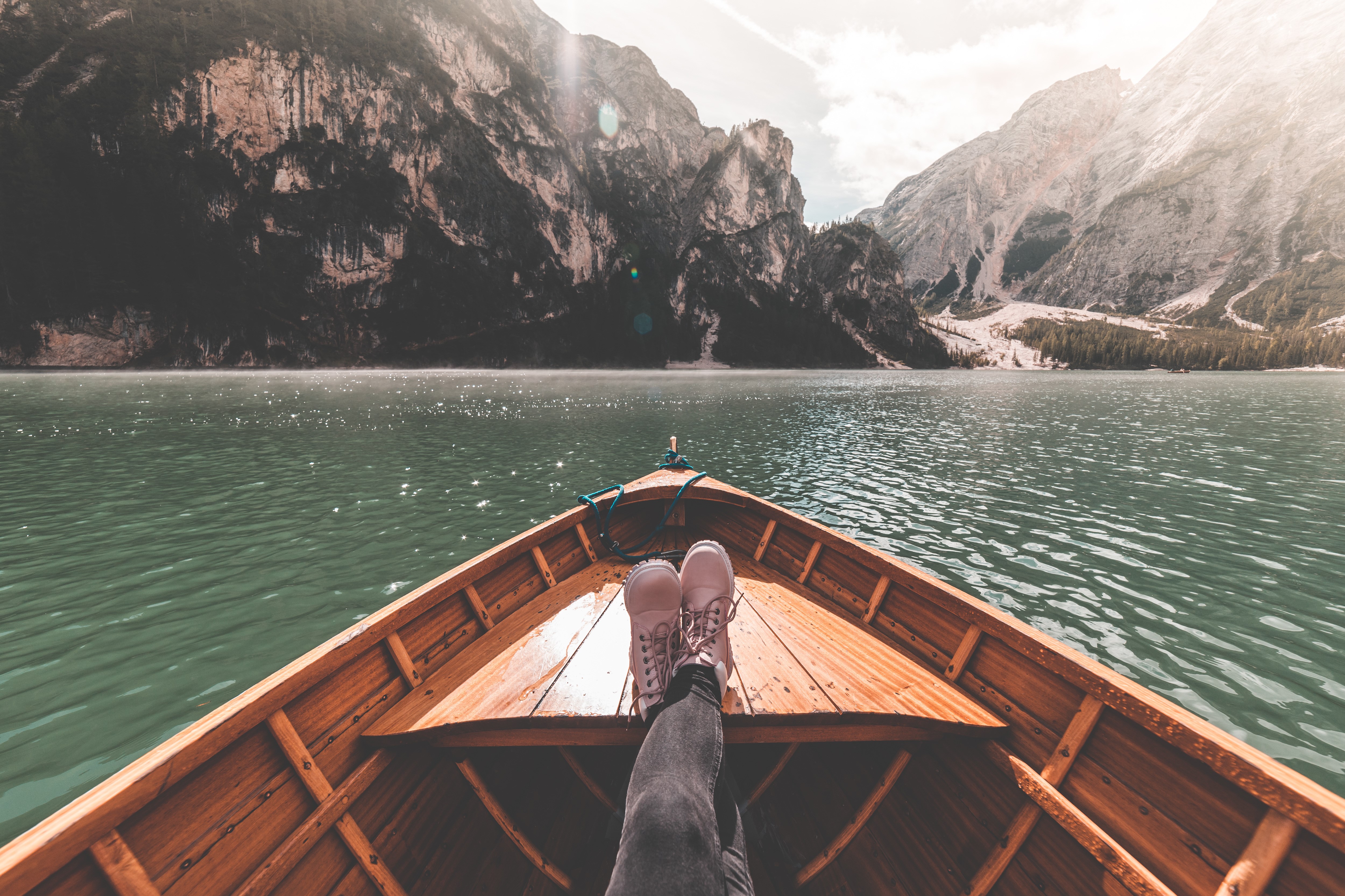 Boat on Lake Braies with Mountains in Italy HD Wallpaper