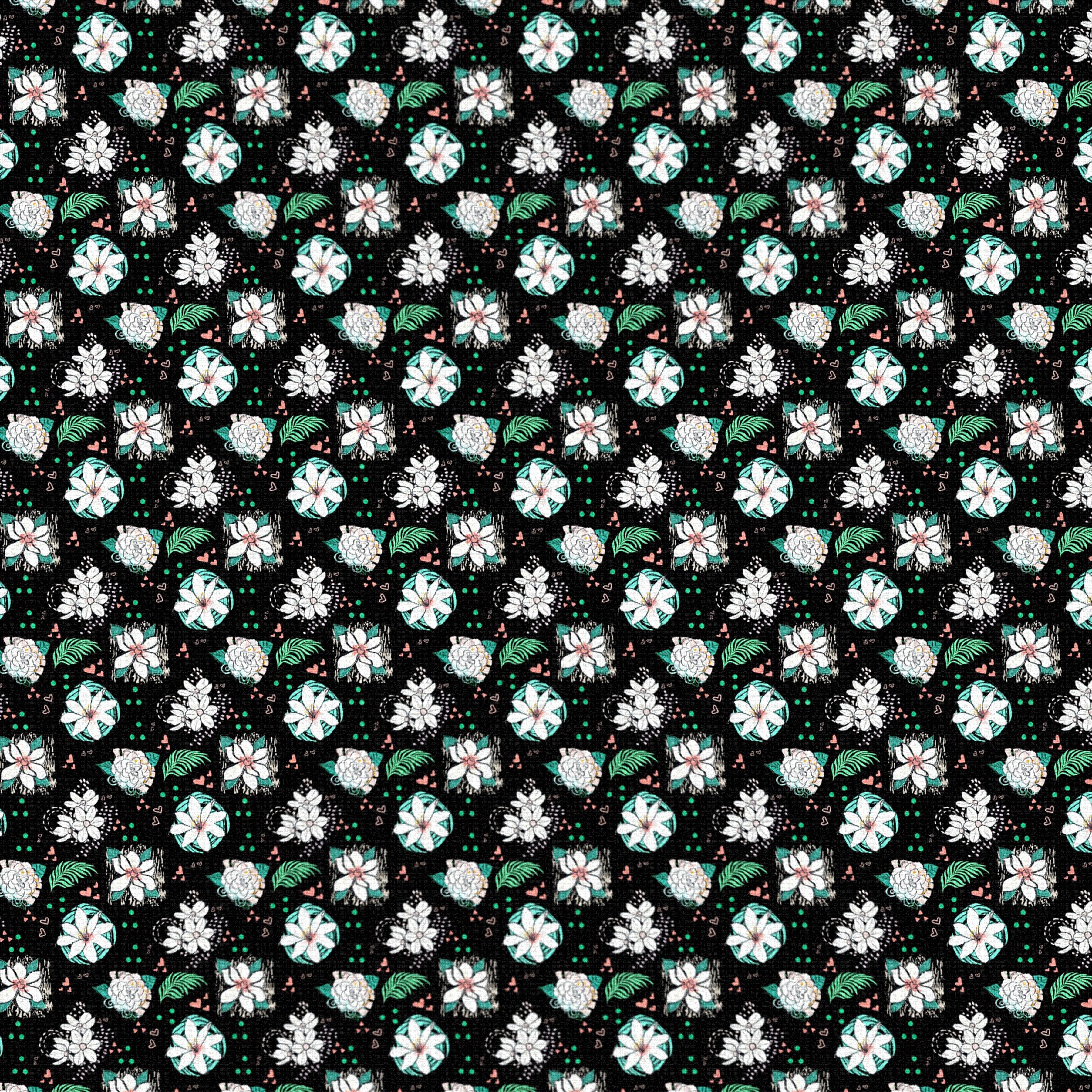 Seamless floral pattern with white flowers and green leaves HD Wallpaper
