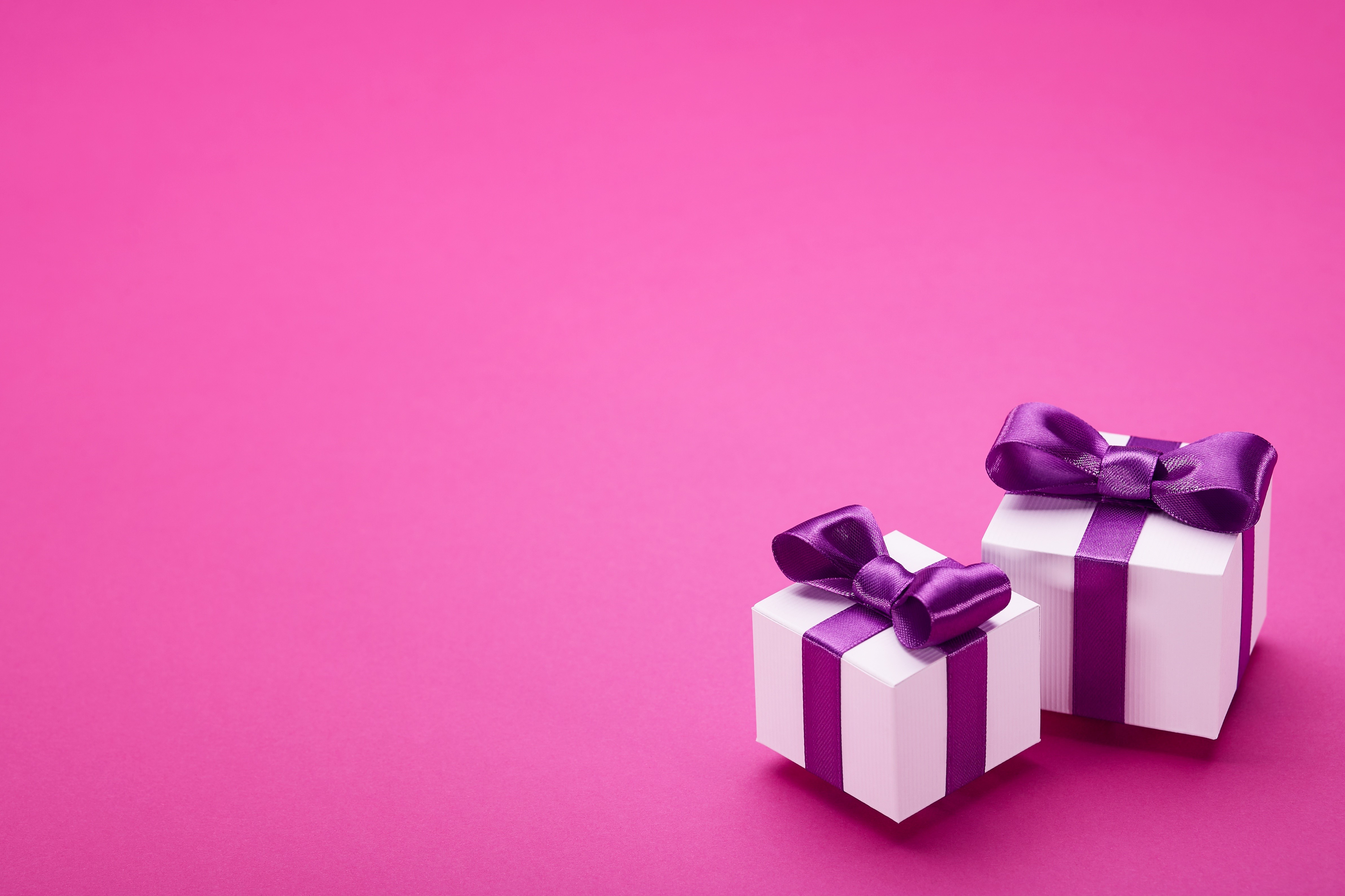 Two Gifts with Purple Bows on Pink Background HD Wallpaper