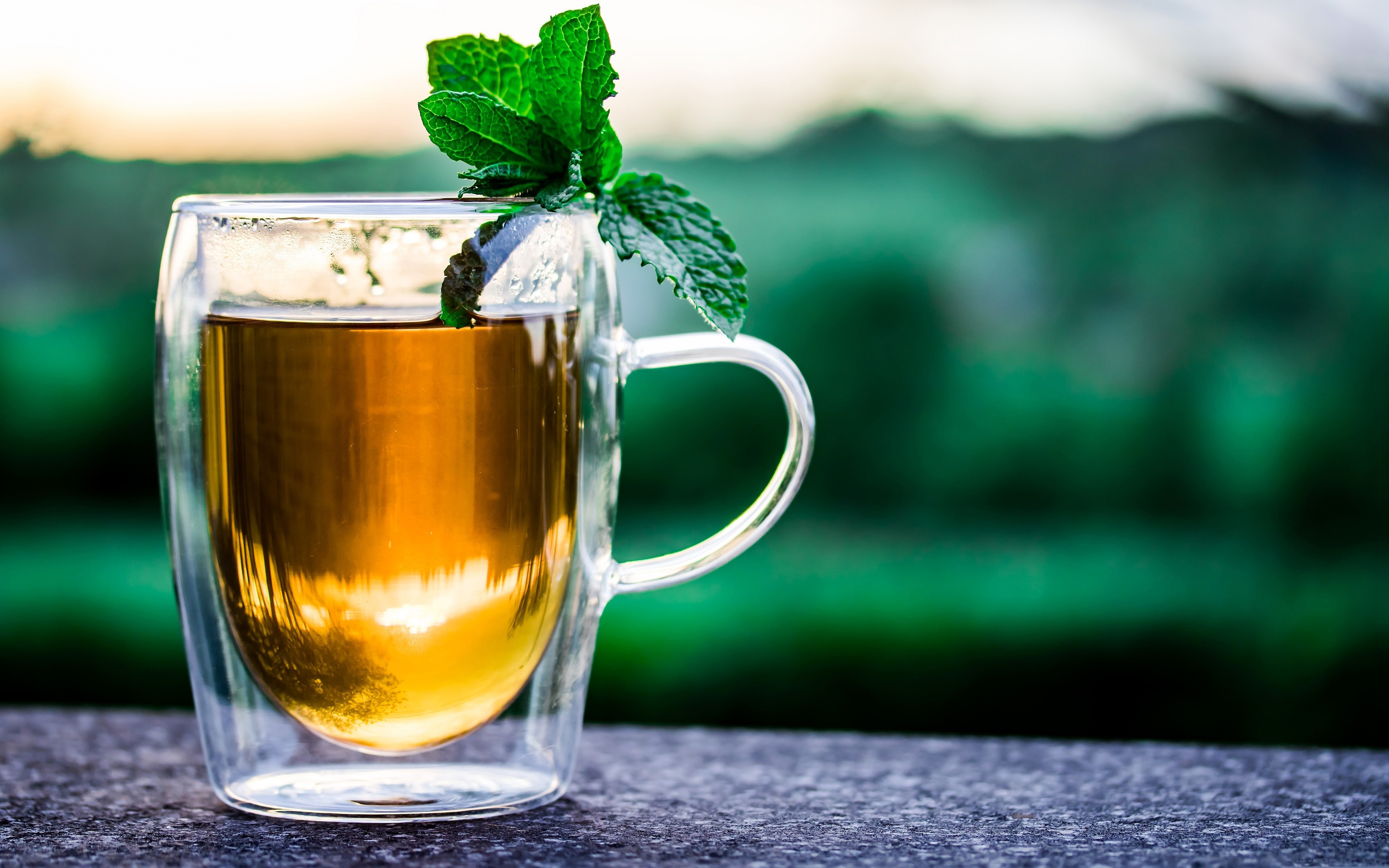 Tea in a glass cup with mint HD Wallpaper