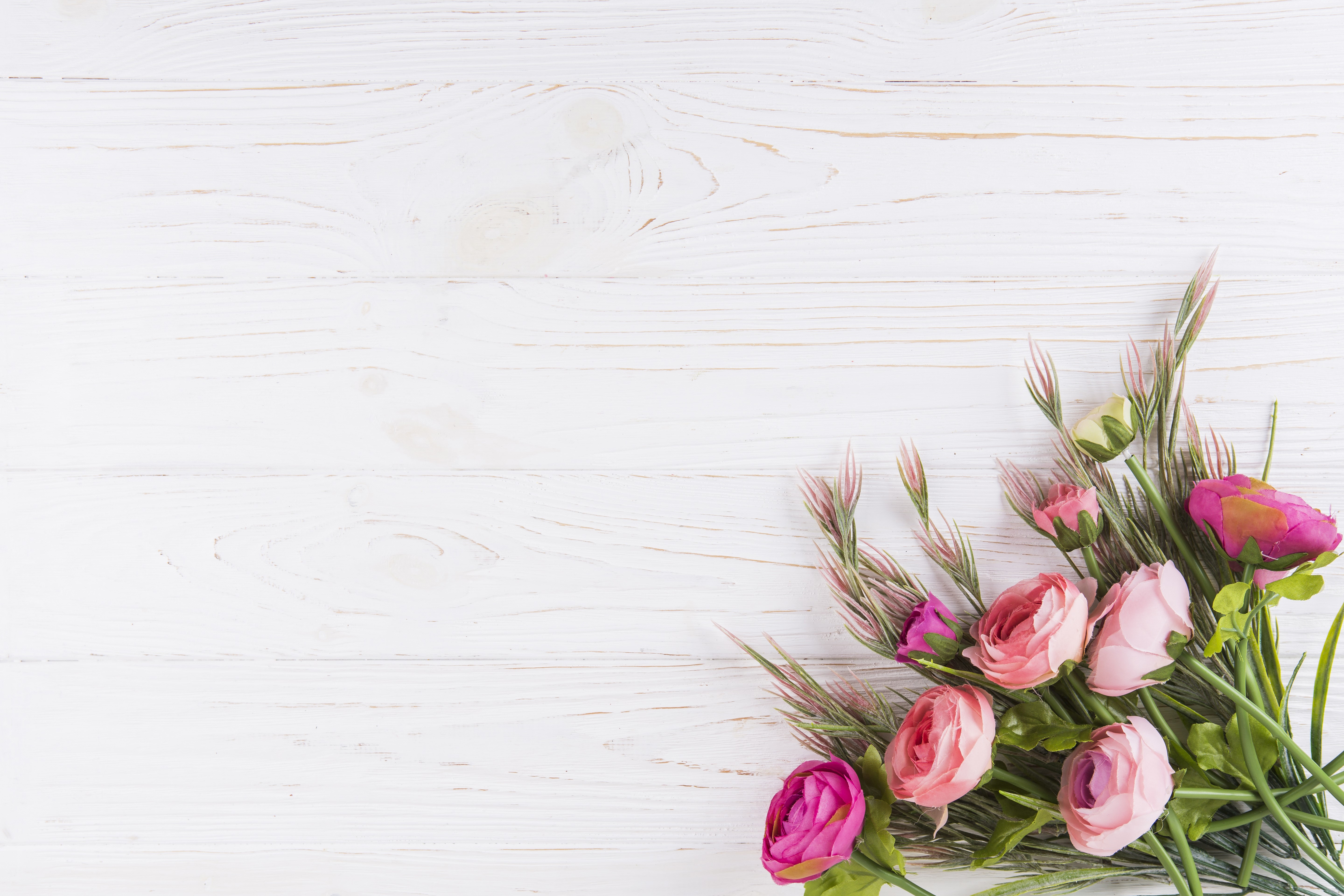 Bouquet of Pink and Purple Roses on White Wood HD Wallpaper