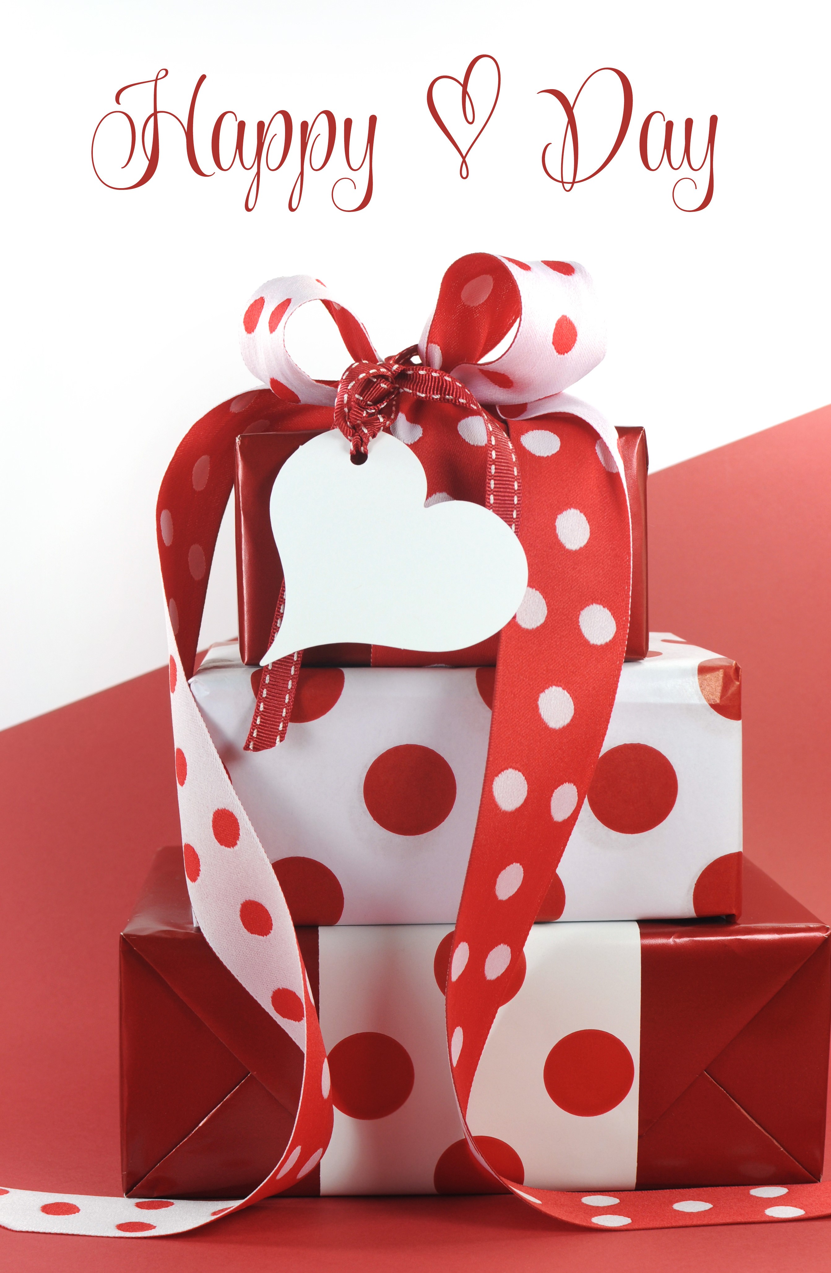 Happy Day gifts with red and white polka dot ribbon HD Phone Wallpaper