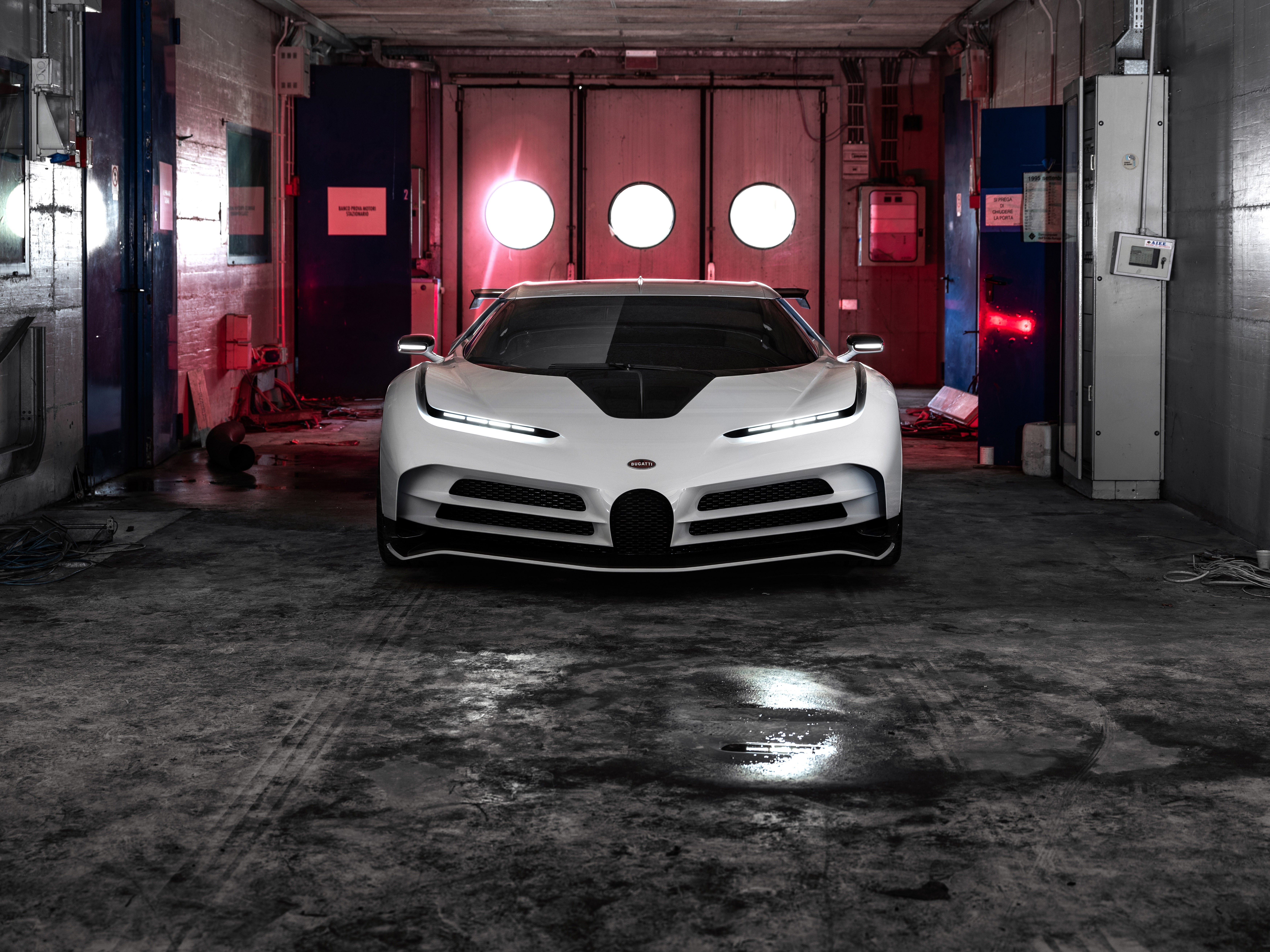 White Bugatti Centodieci in a Garage HD Wallpaper