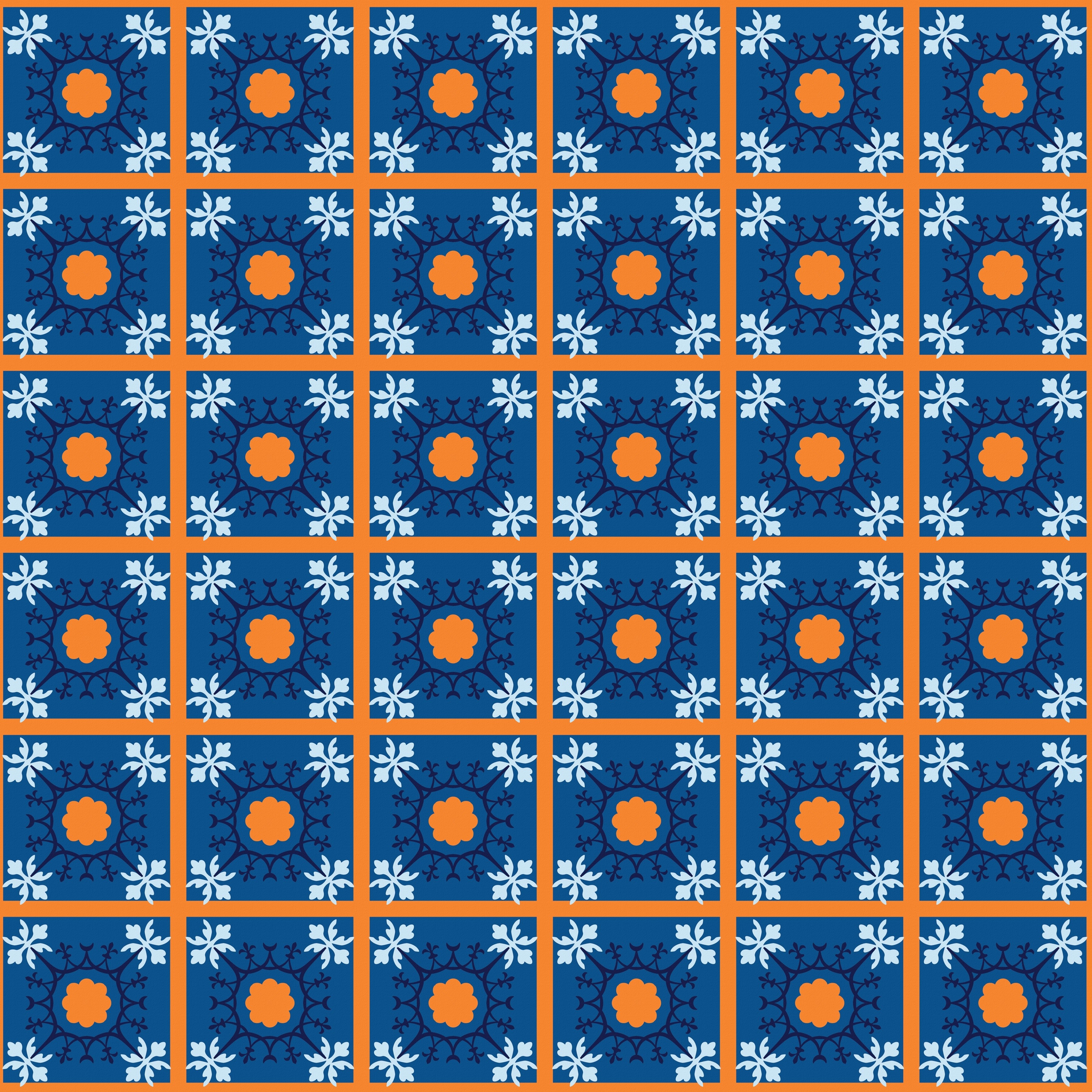 Blue and orange geometric tile pattern HD Wallpaper
