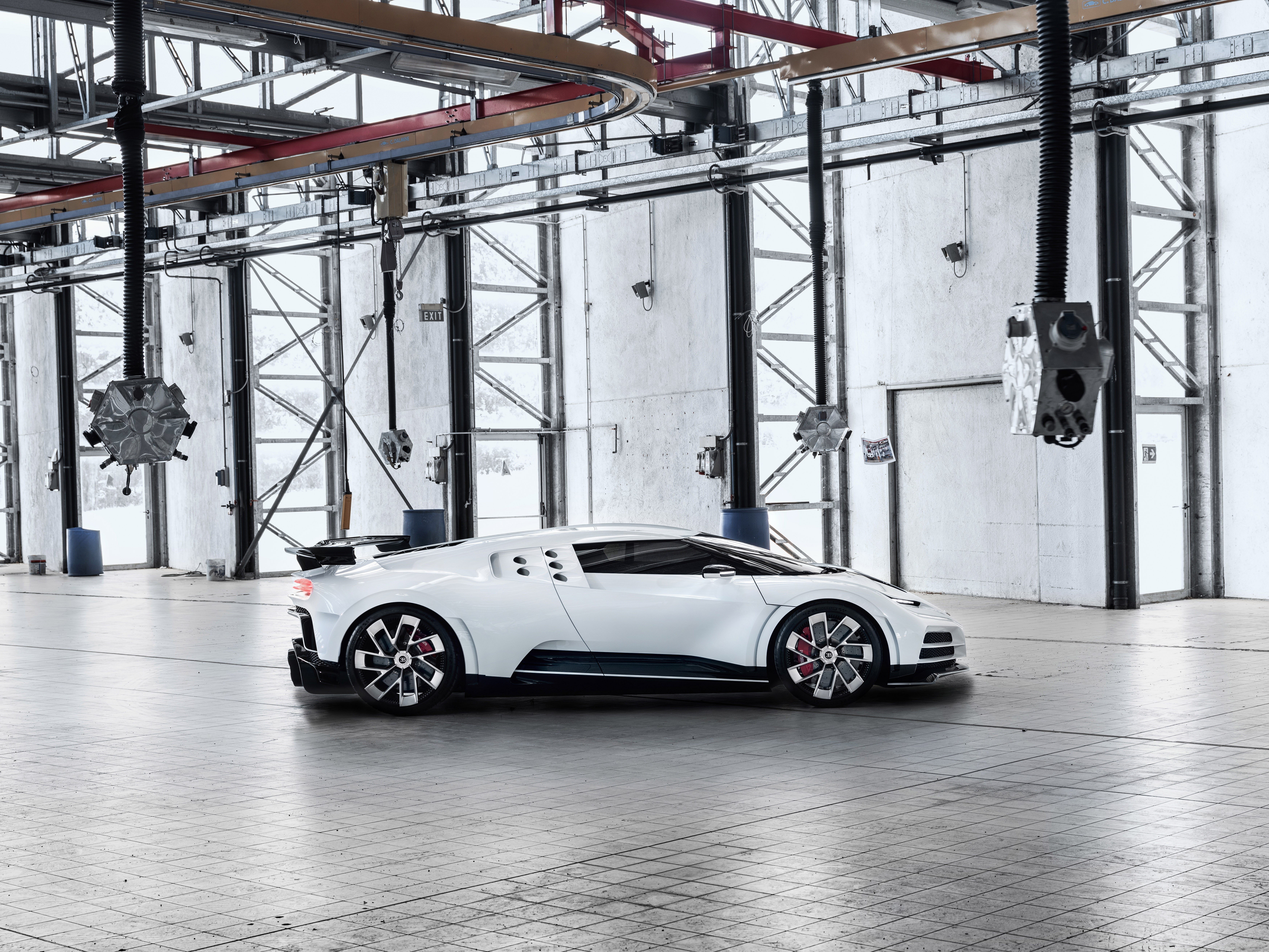 White Bugatti Centodieci in a factory HD Wallpaper