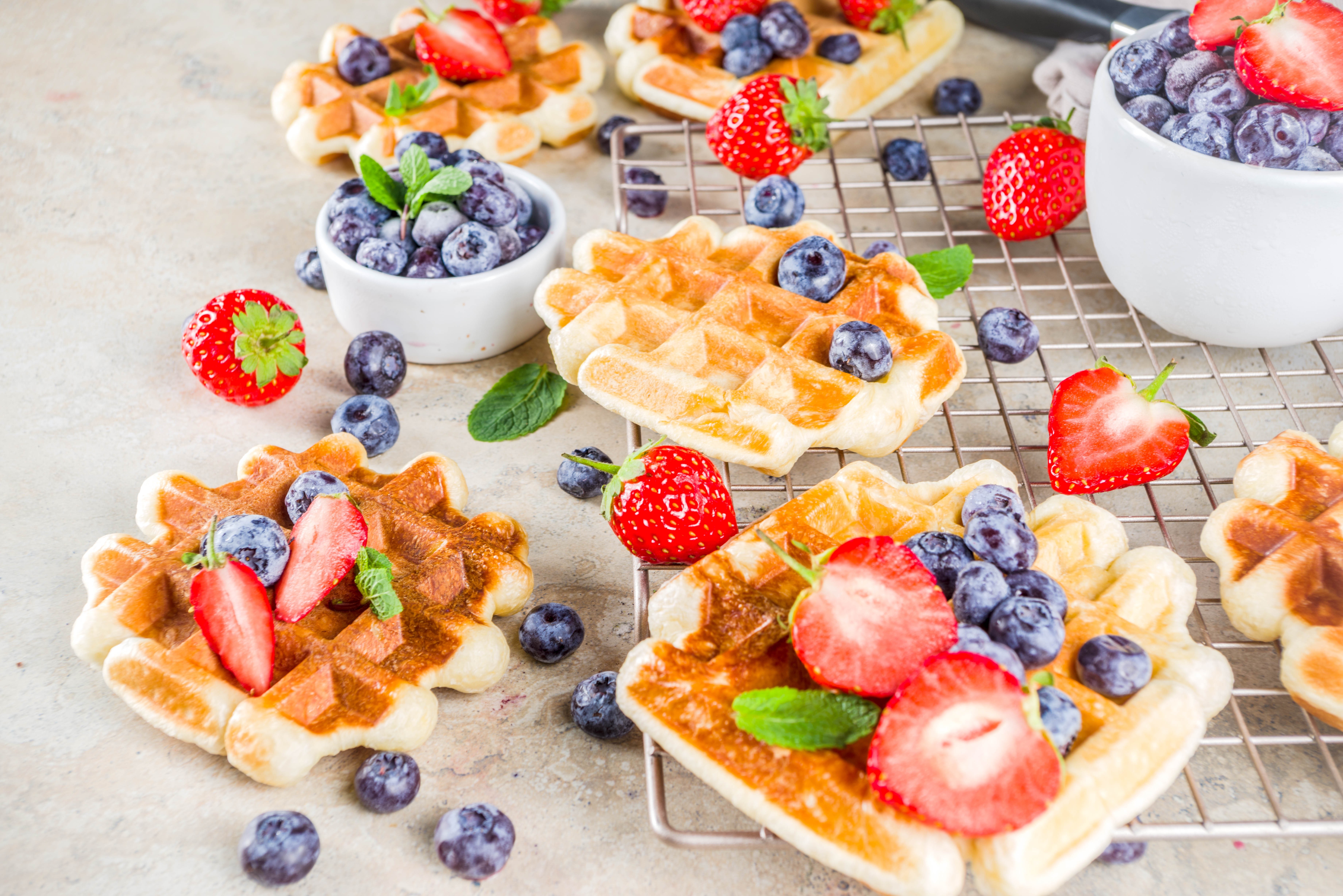 Waffles with Strawberries and Blueberries HD Wallpaper