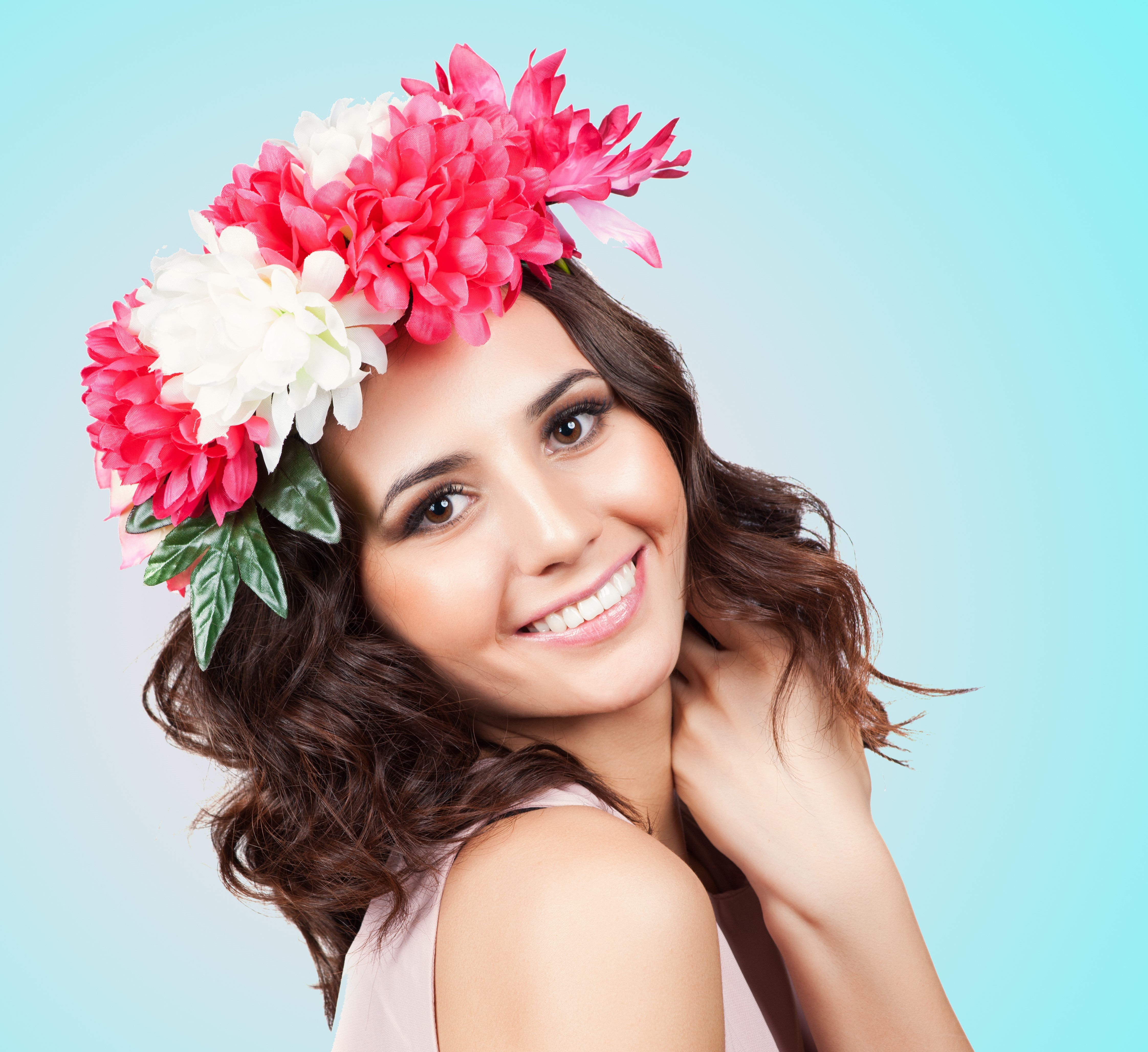 Woman with Flower Wreath Smiling HD Wallpaper