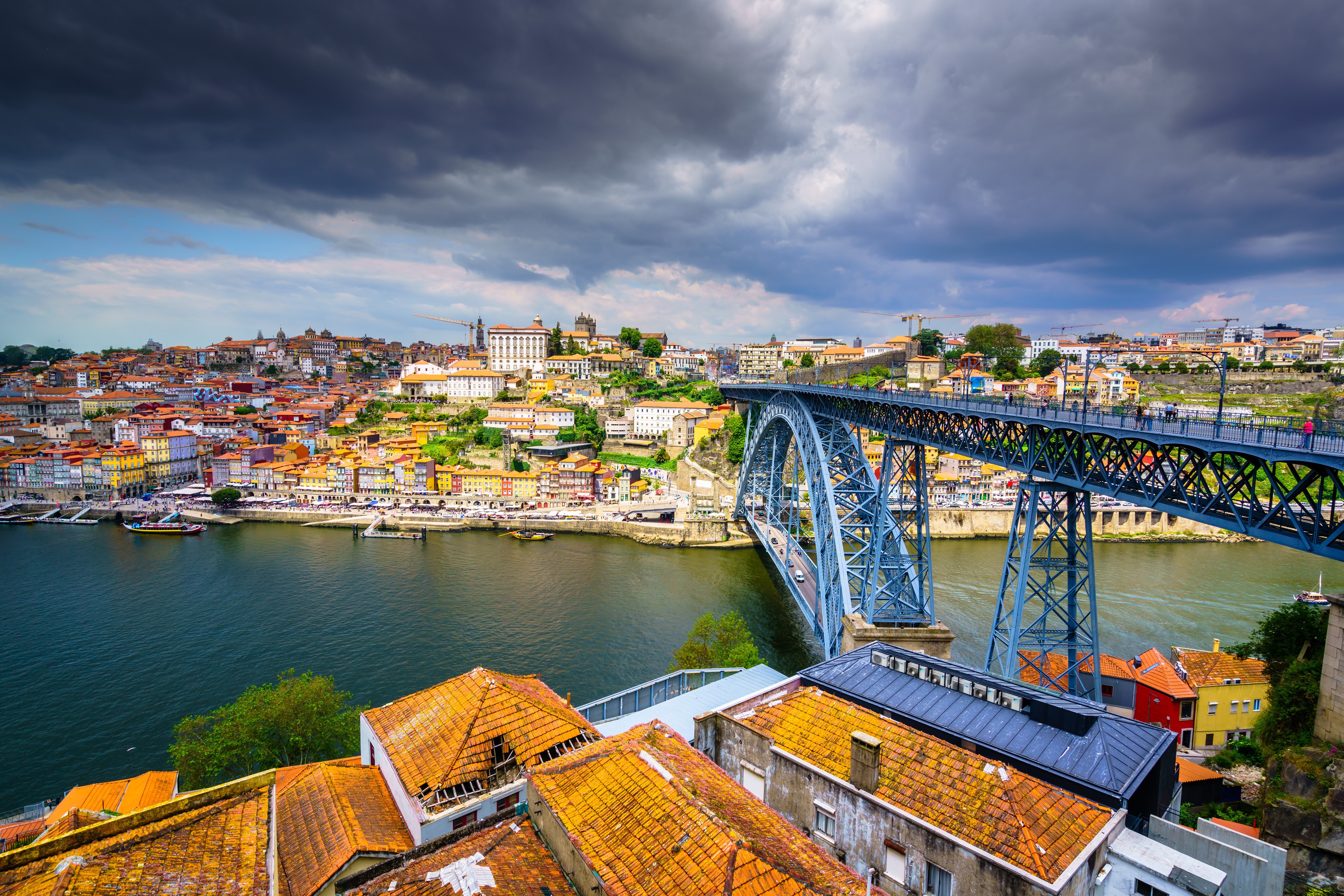 Porto, Portugal with Dom Luís I Bridge and Douro River HD Wallpaper