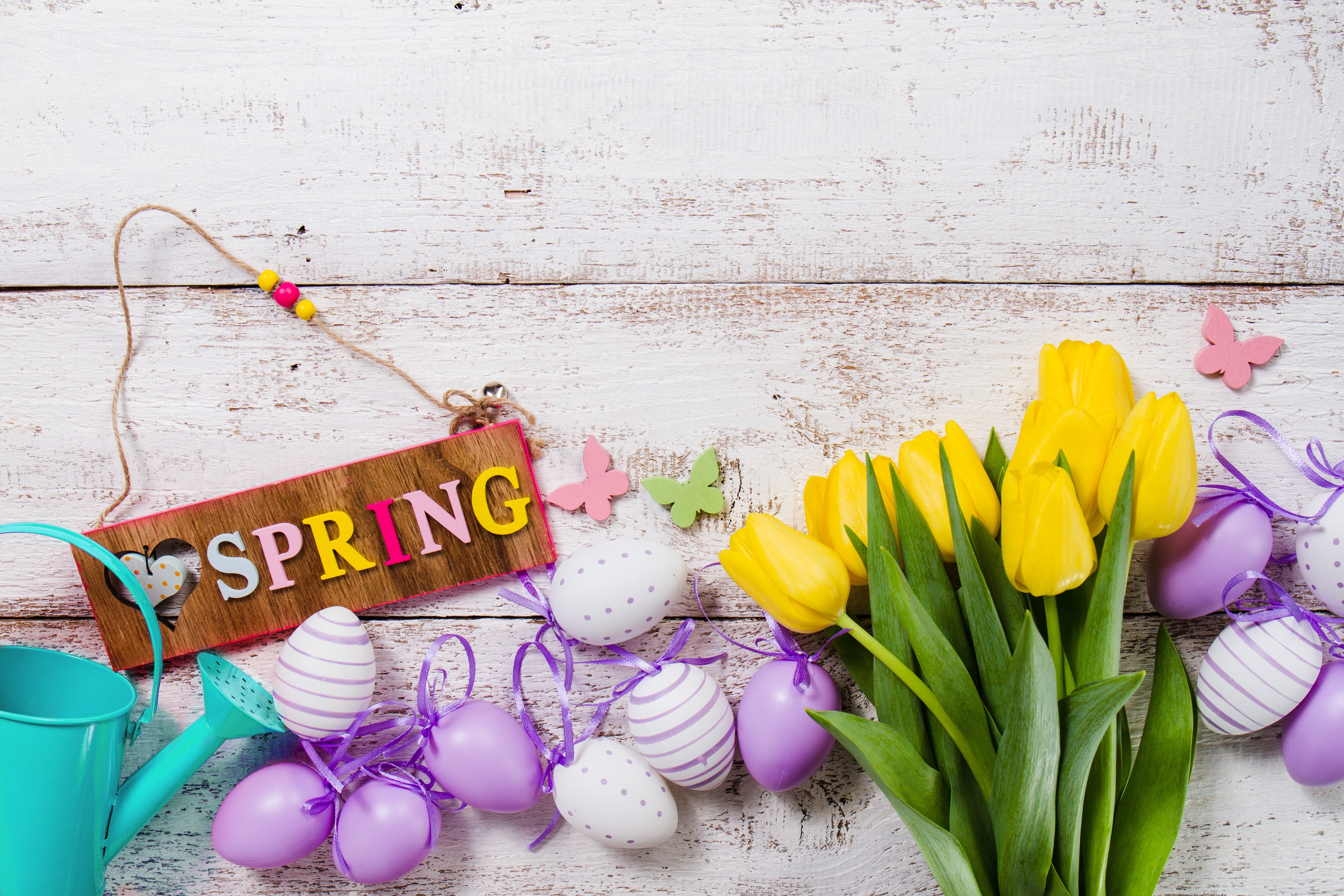 Easter Spring Tulips and Eggs Decoration HD Wallpaper
