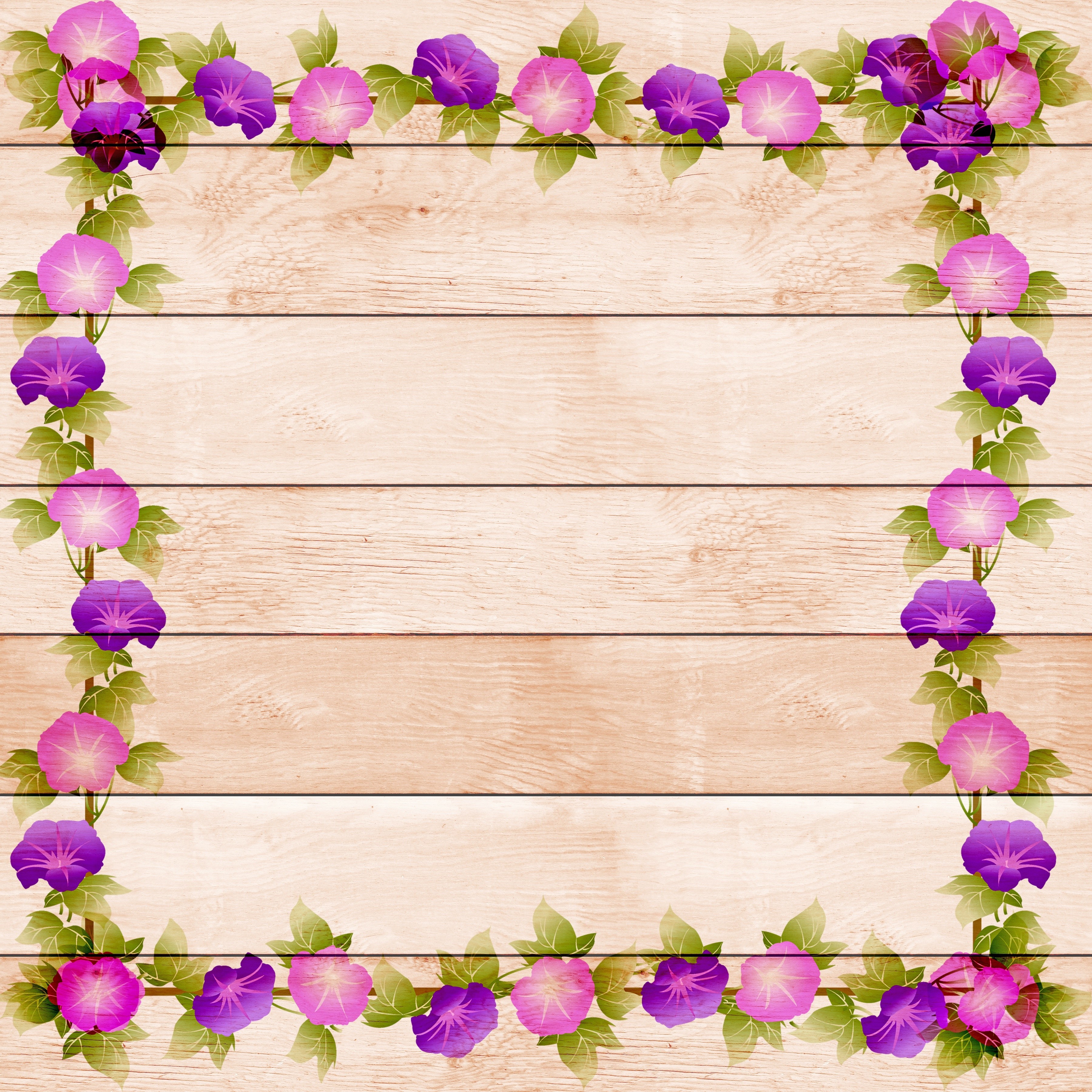 Floral border on wood planks template HD Wallpaper