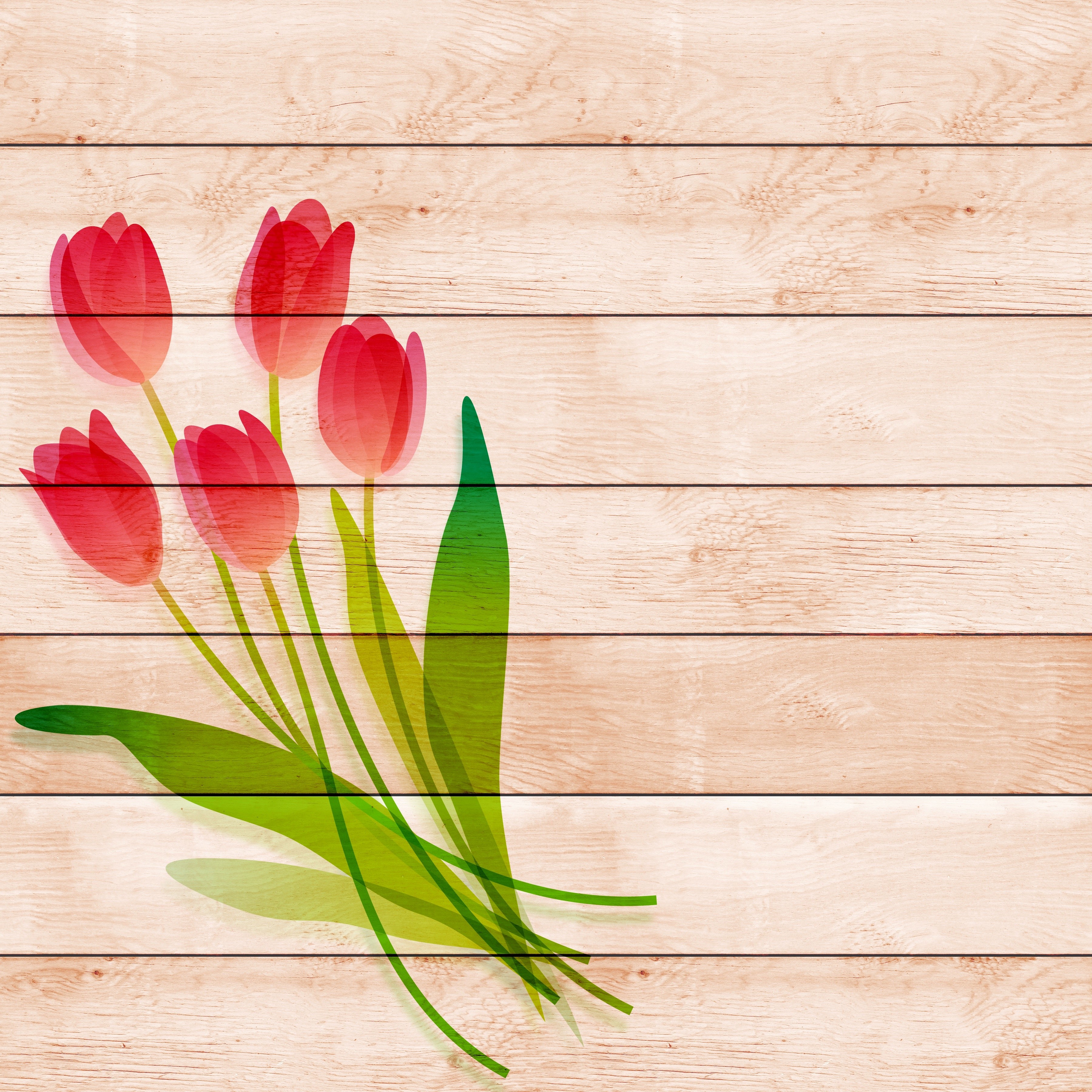 Tulips on Wood Planks Greeting Card HD Wallpaper