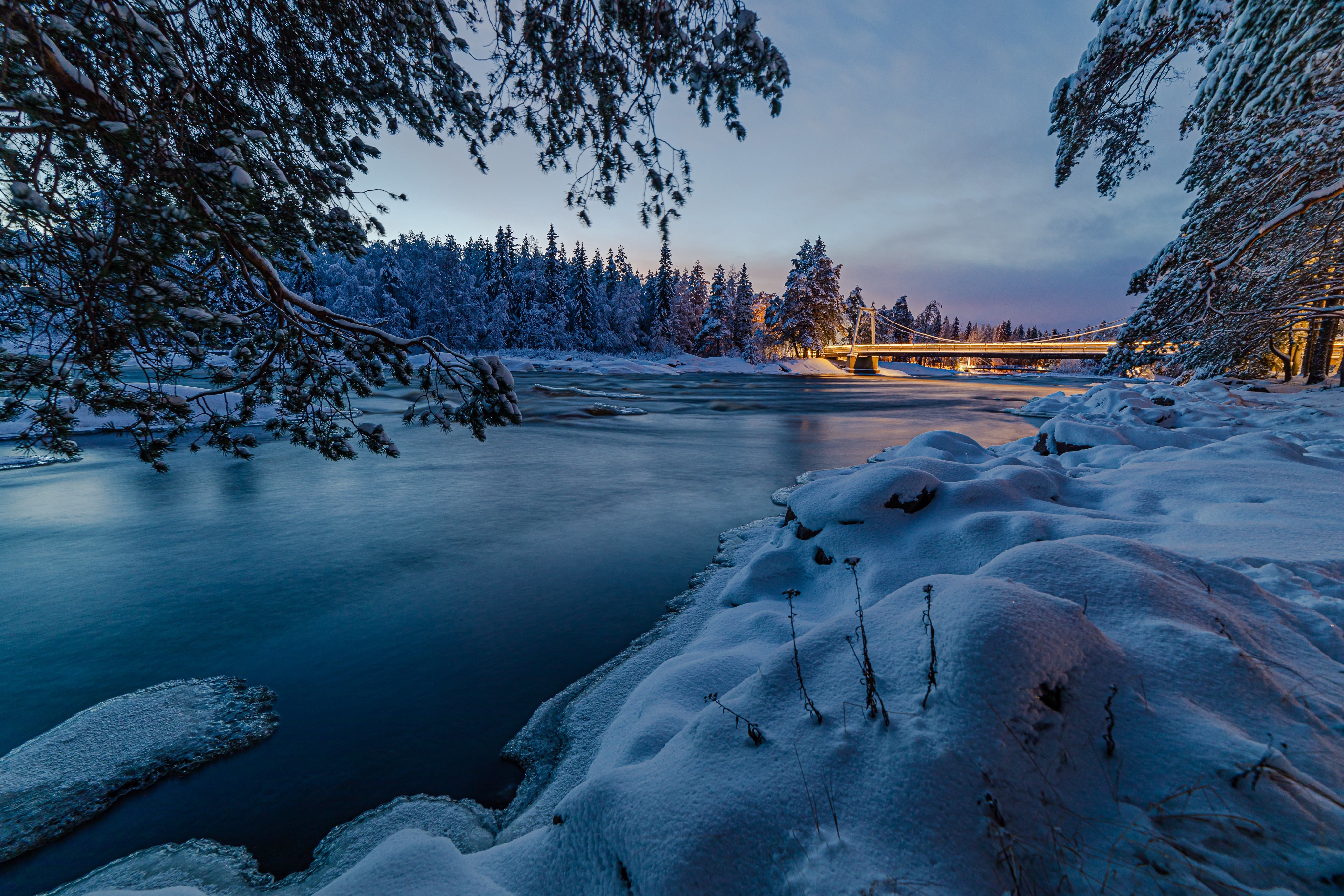 Winter River and Bridge in Oulu, Finland HD Wallpaper