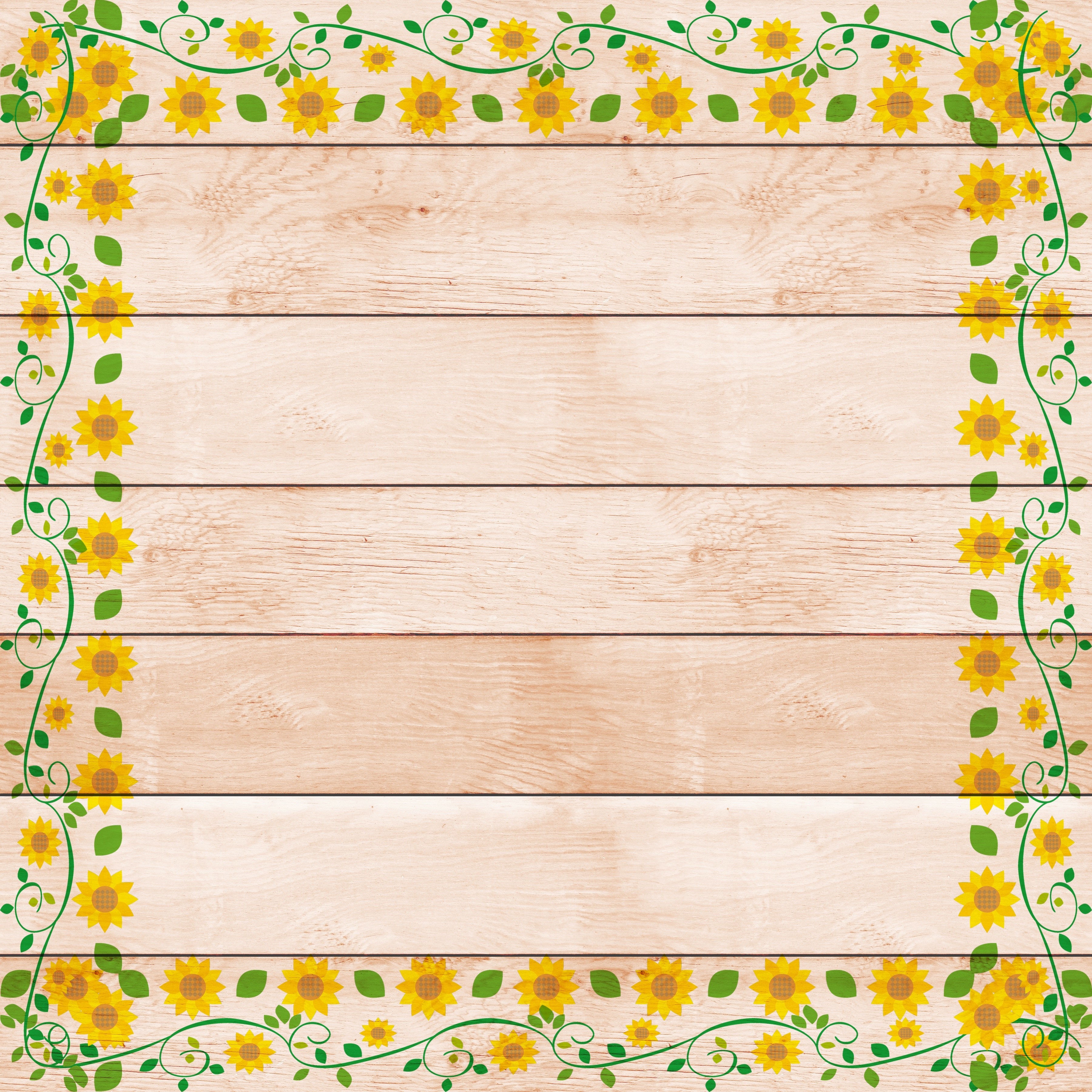 Sunflower Border on Wood Planks Template HD Wallpaper