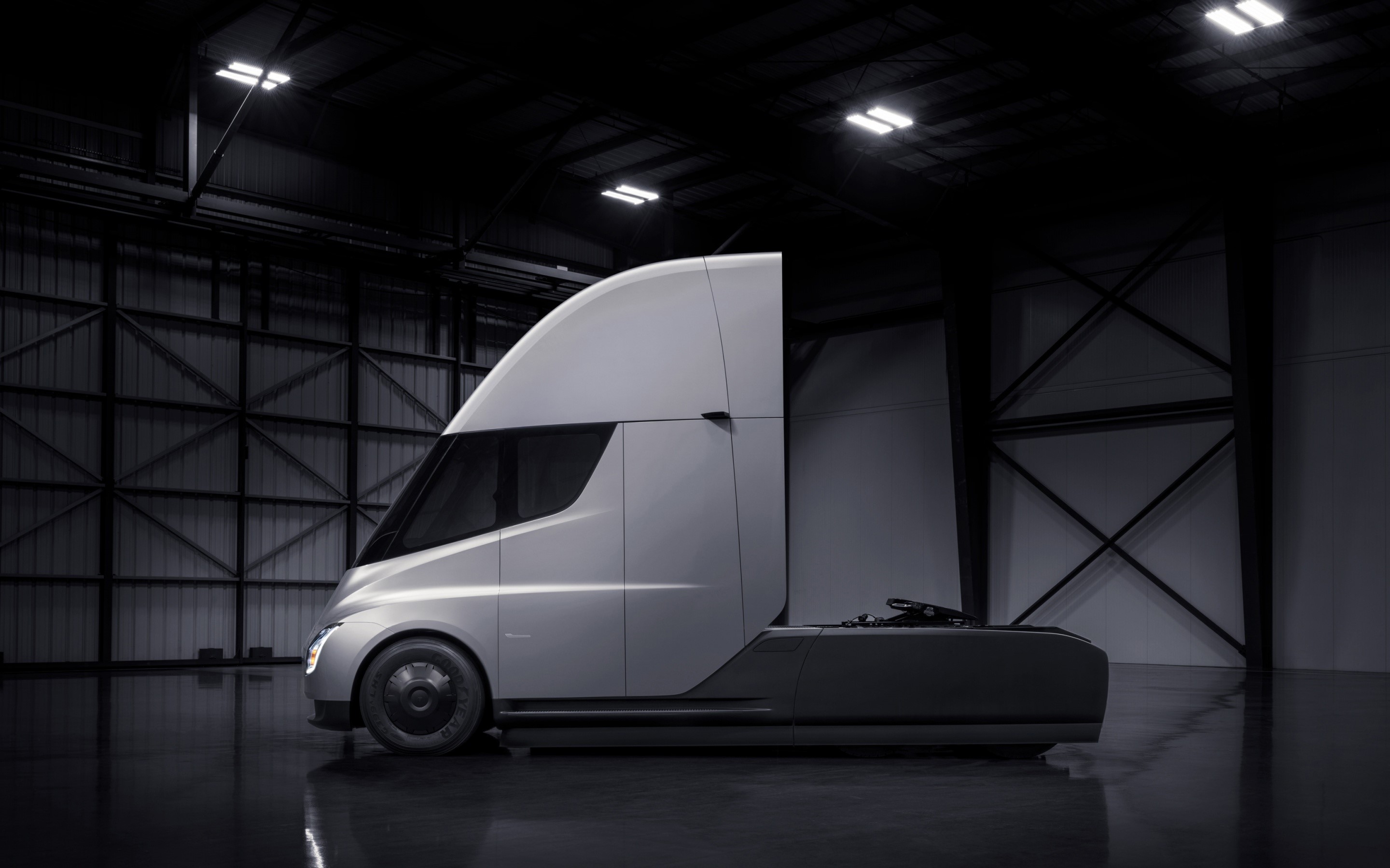 Tesla Semi electric truck in a warehouse HD Wallpaper