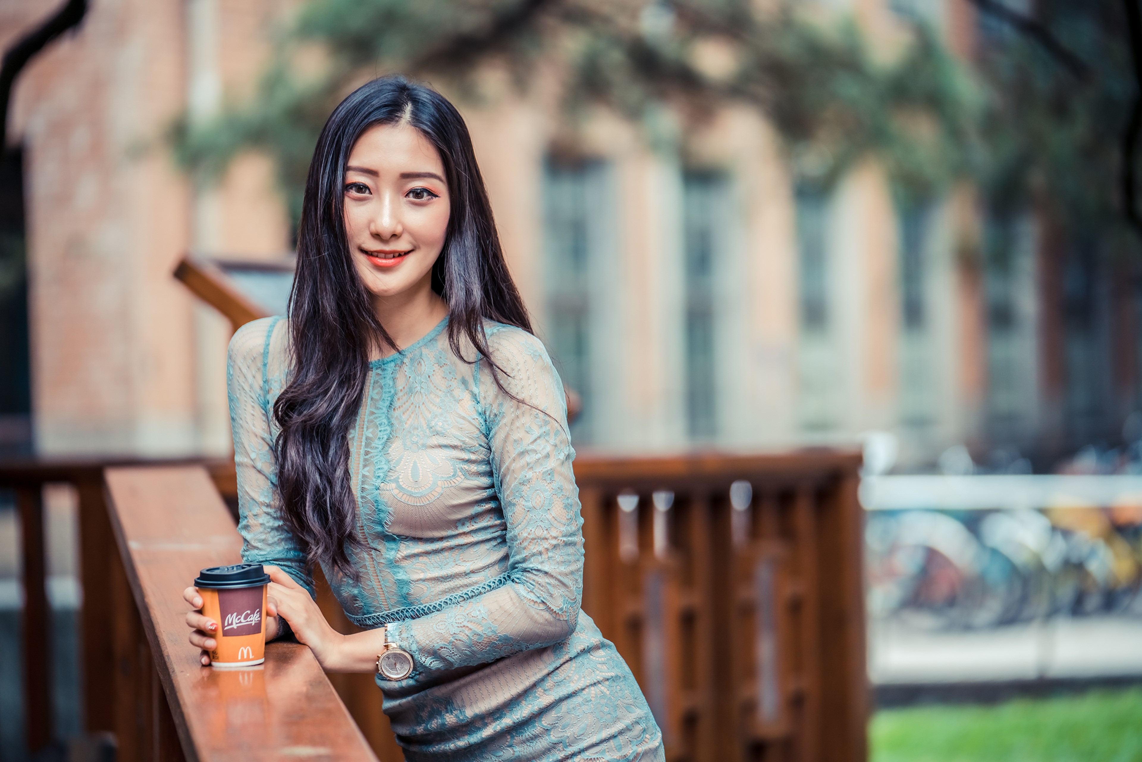 Asian Woman with McCafe Cup HD Wallpaper