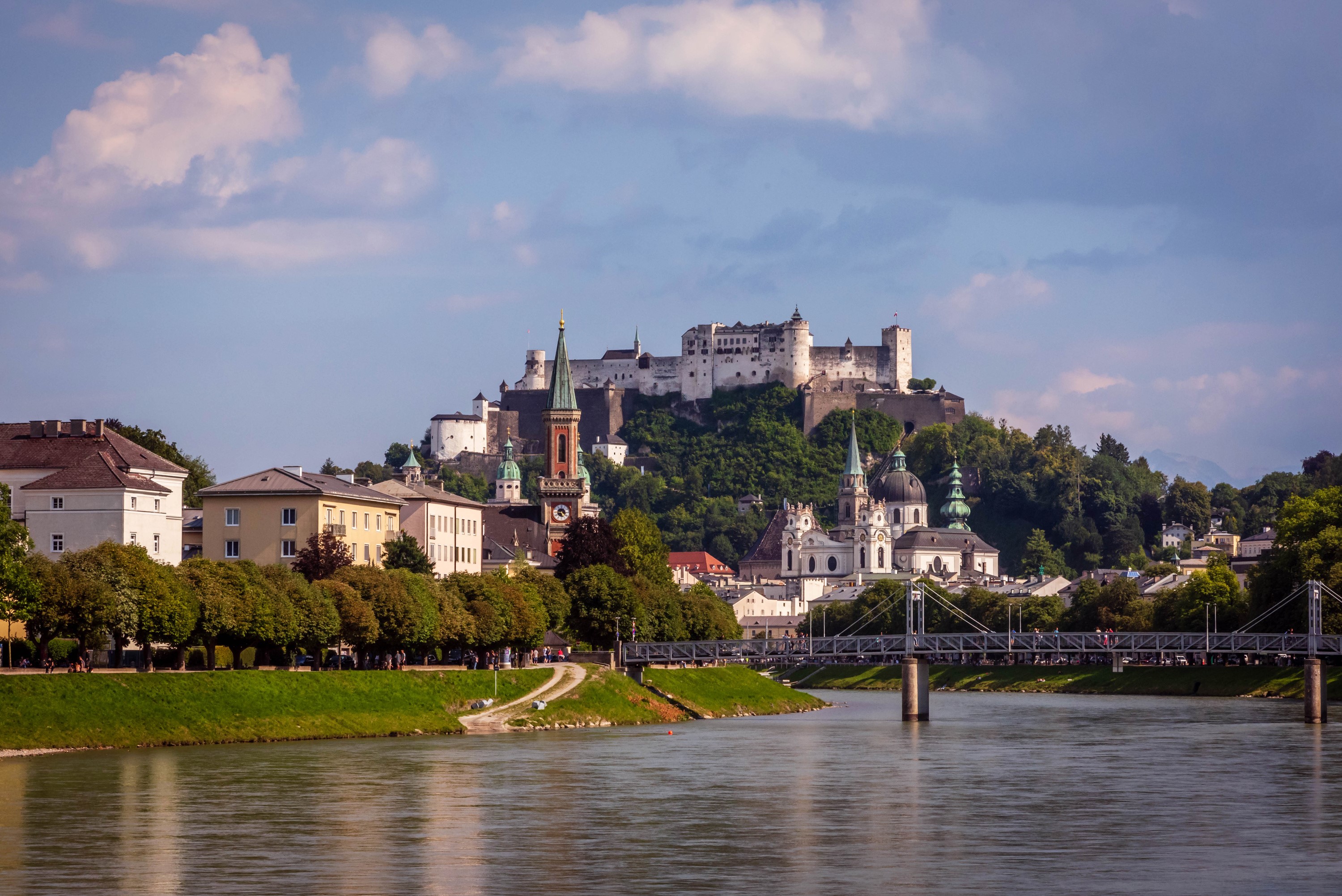 Salzburg Castle and River in Austria HD Wallpaper