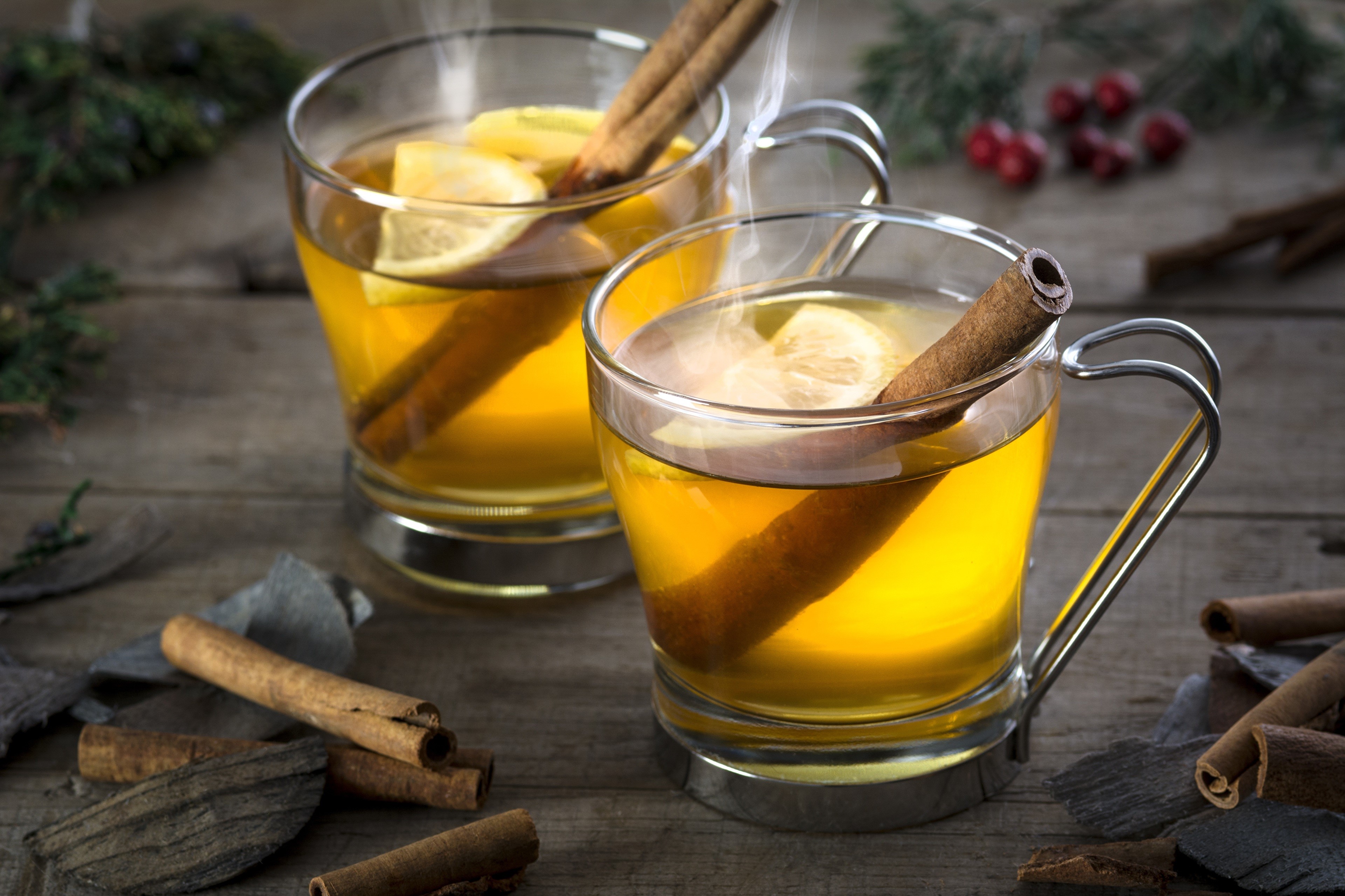 Hot Tea with Lemon and Cinnamon Sticks HD Wallpaper
