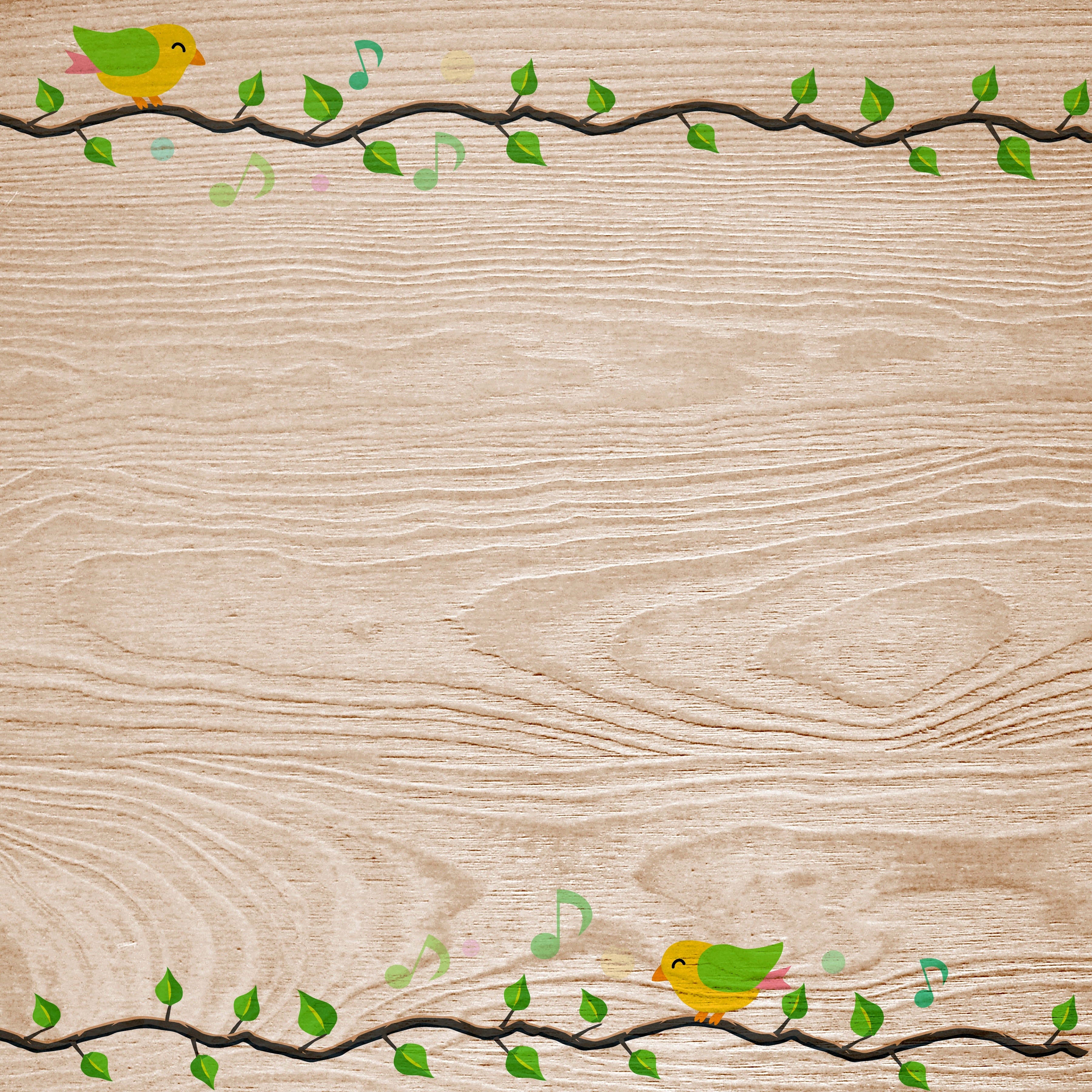 Cartoon birds and musical notes on wood plank background HD Wallpaper
