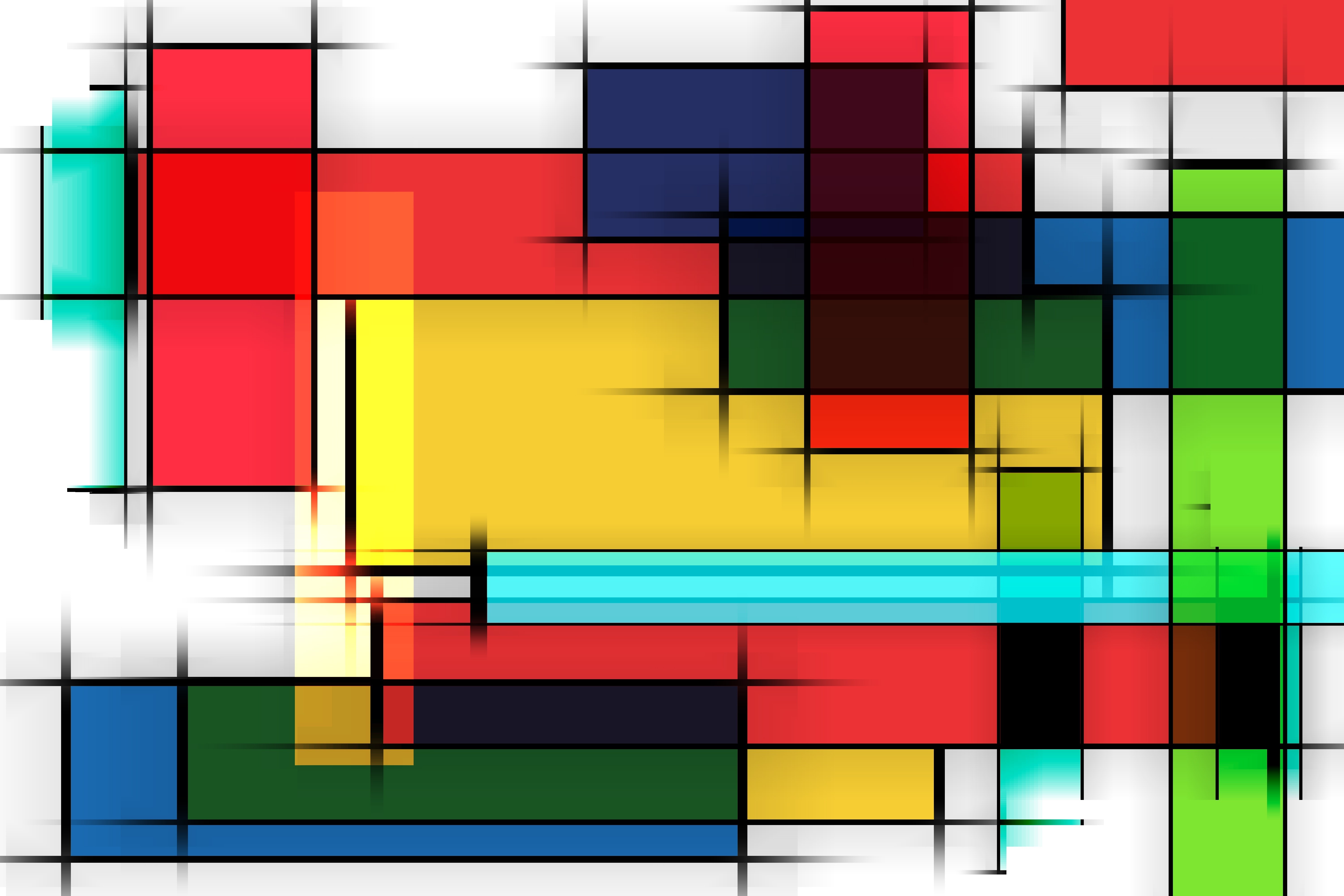 Abstract Geometric Composition with Multicolor Rectangles and Lines HD Wallpaper