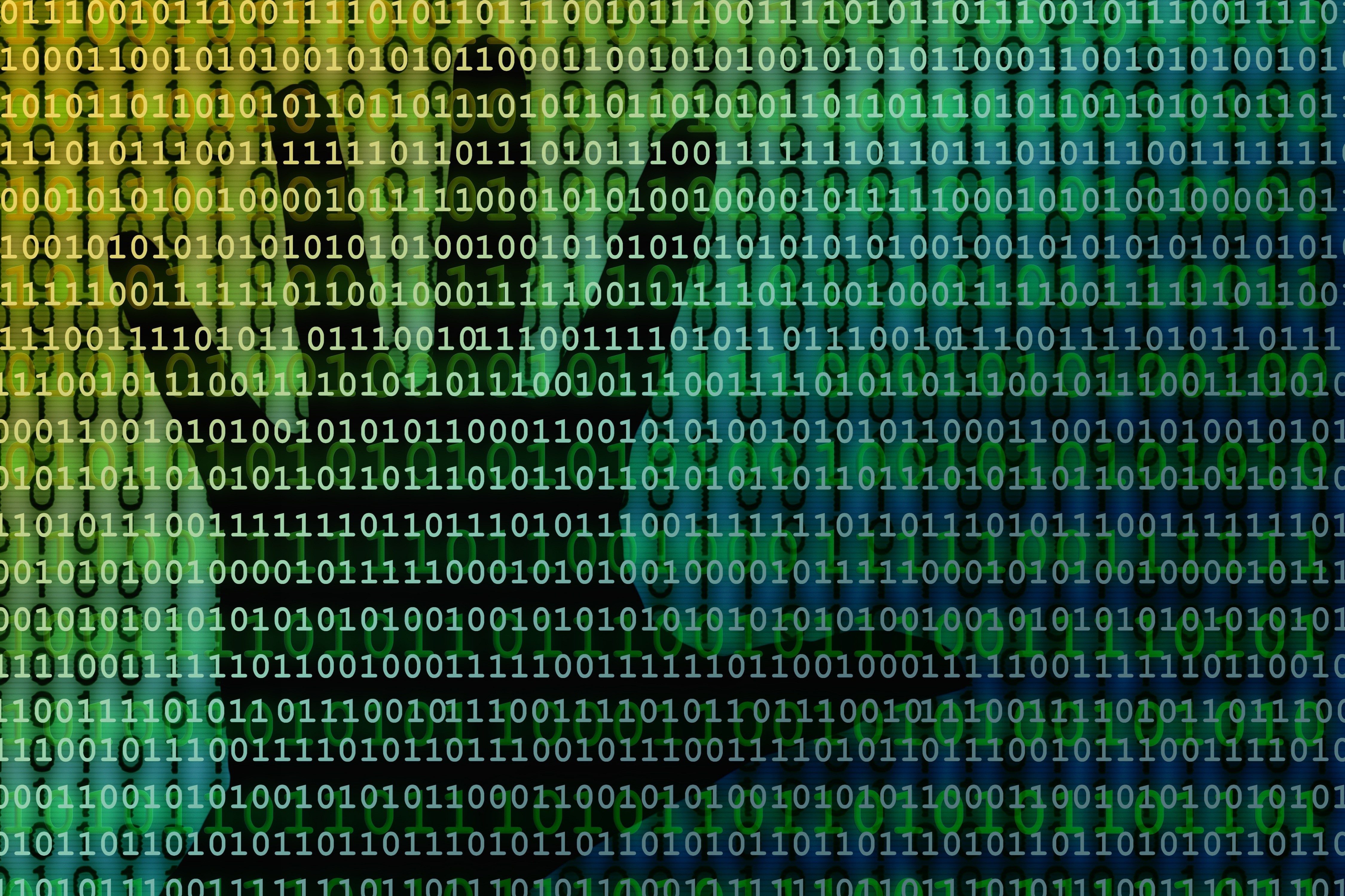 4K Binary Code Texture with Hands Silhouette HD Wallpaper