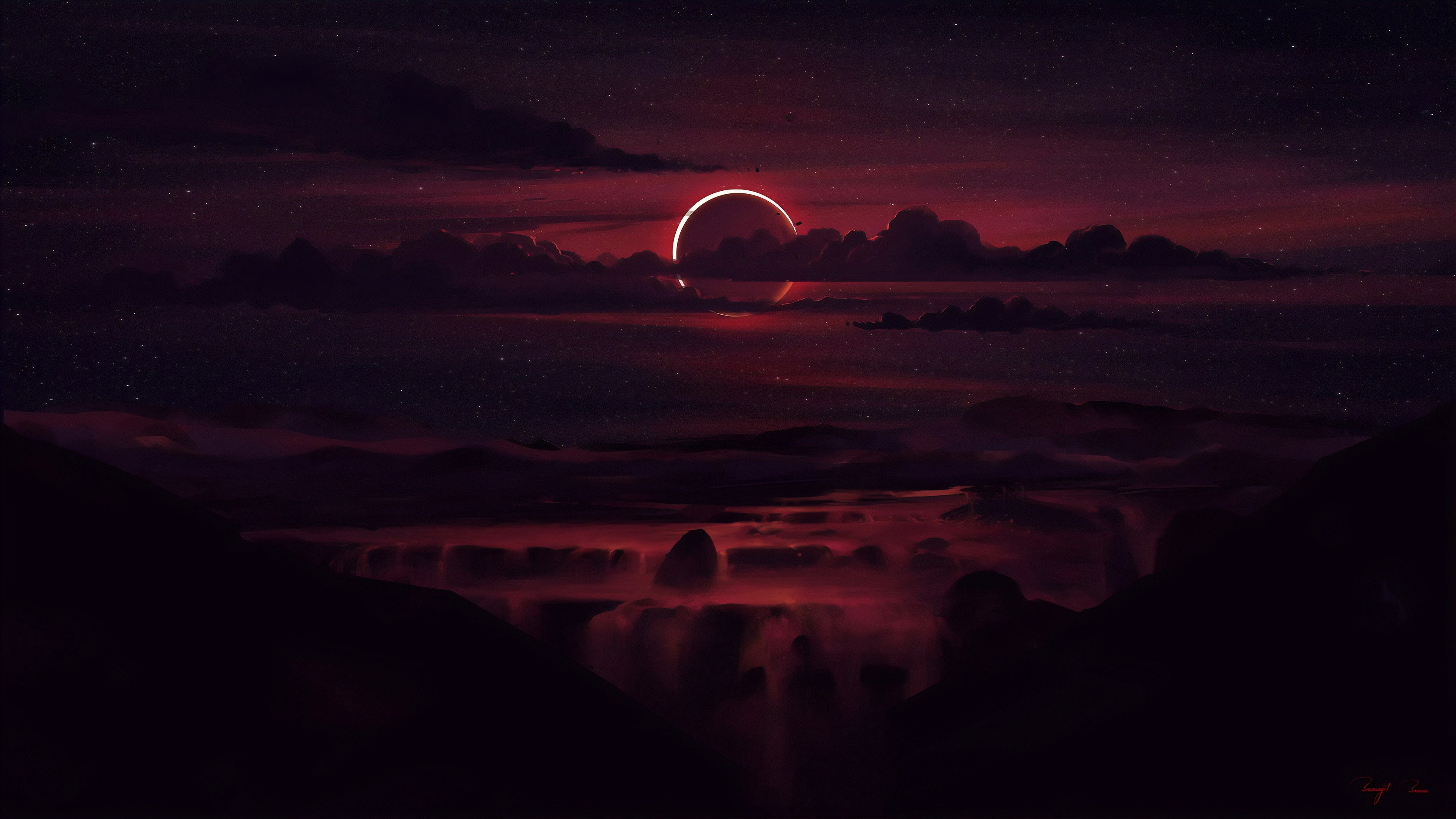 4K Night Sky with Clouds and Eclipse HD Wallpaper