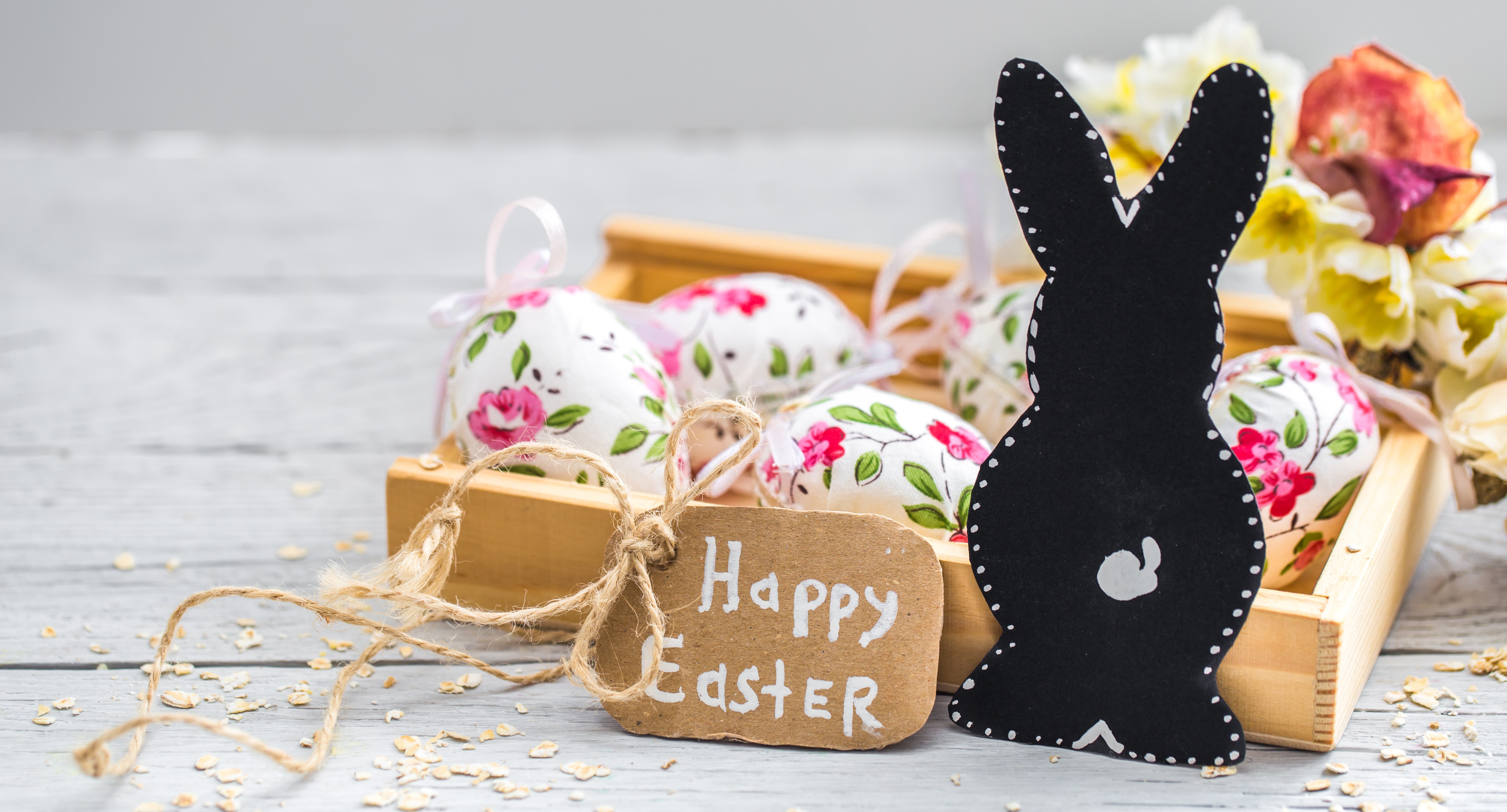 Easter Eggs and Black Bunny Decoration HD Wallpaper