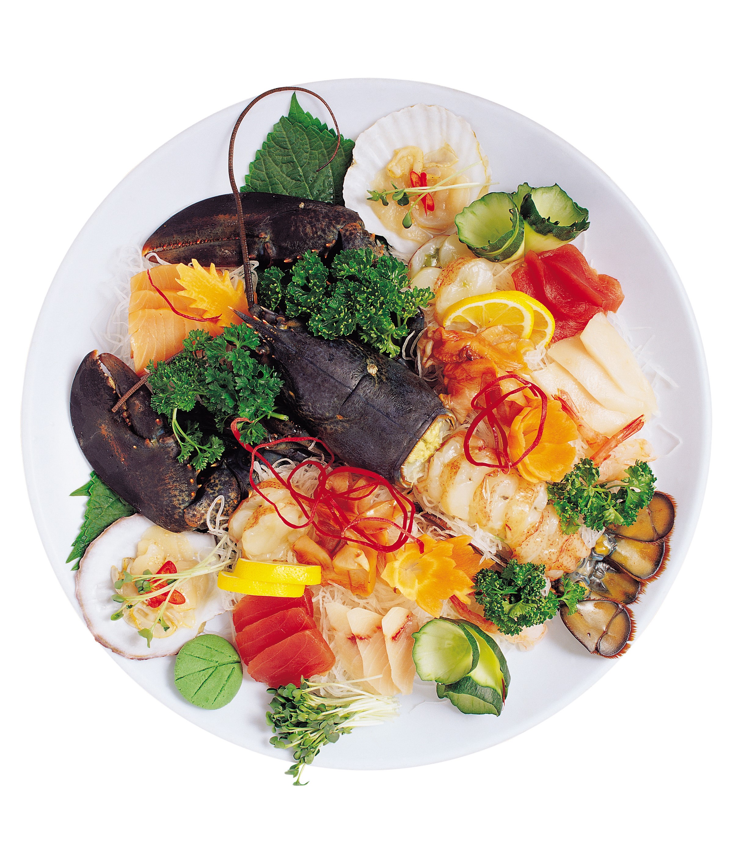 Sashimi Platter with Lobster, Salmon, Tuna, and Scallops HD Wallpaper
