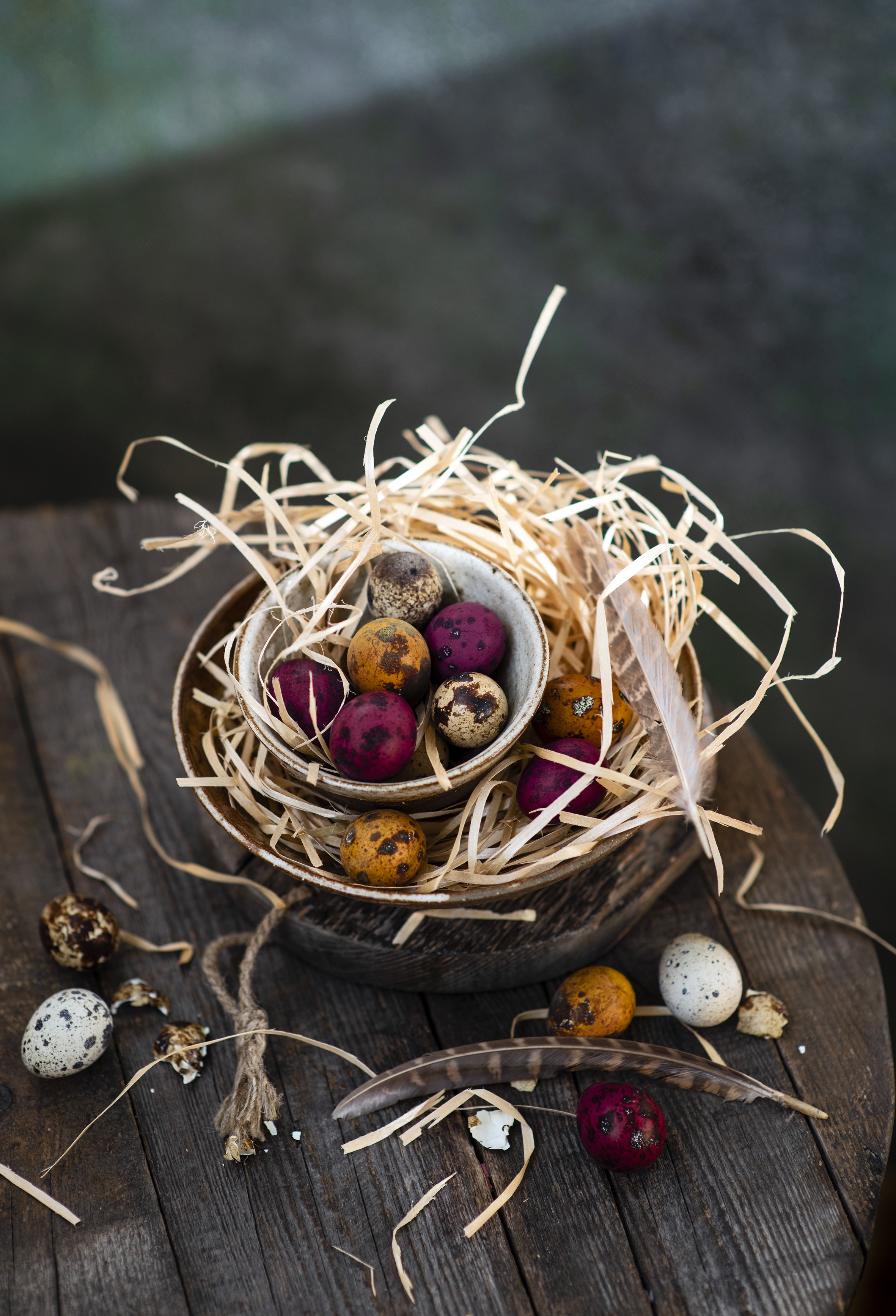 Easter eggs in a nest on wooden planks HD Phone Wallpaper