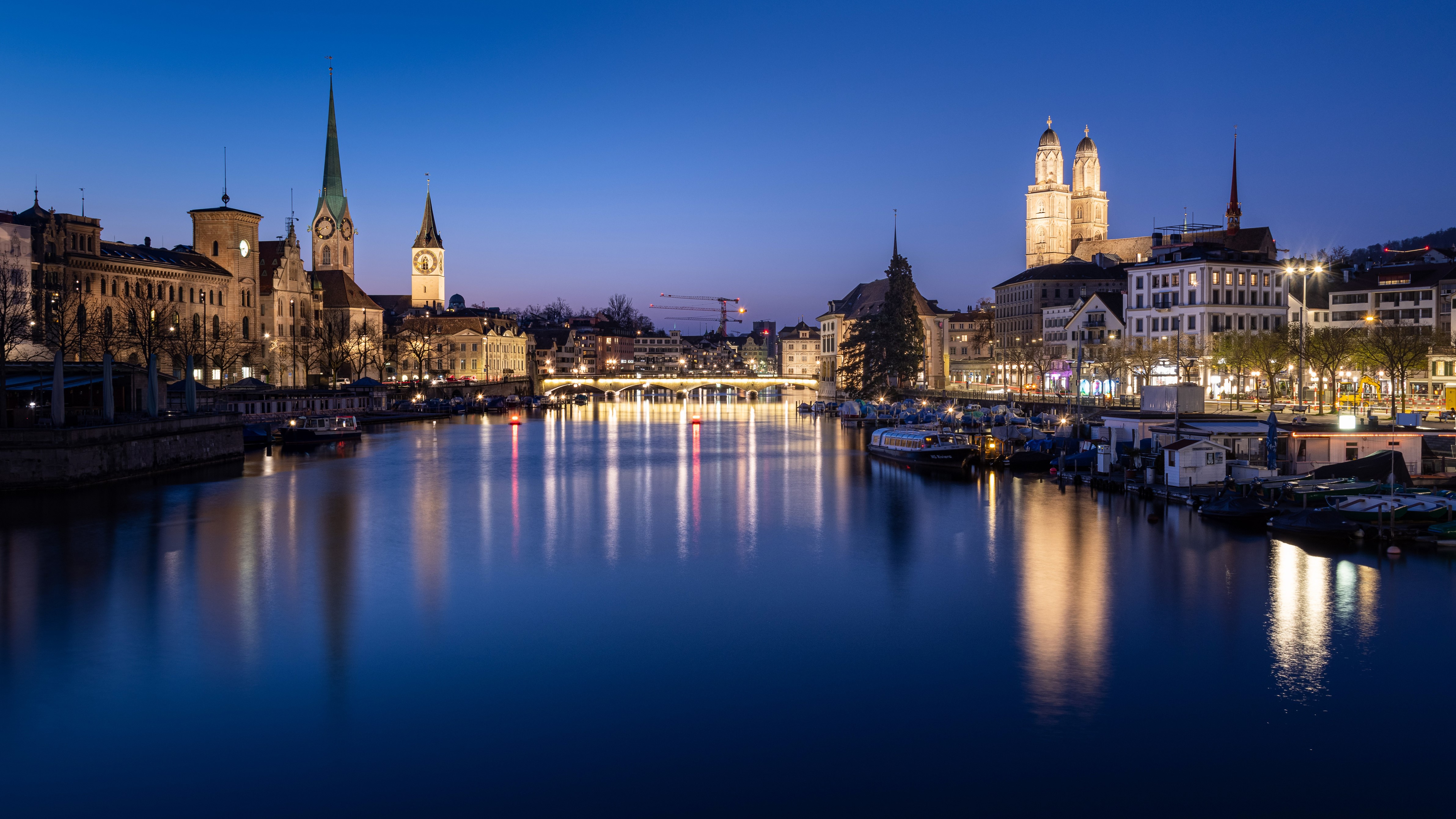 Zurich, Switzerland Riverfront at Dusk HD Wallpaper