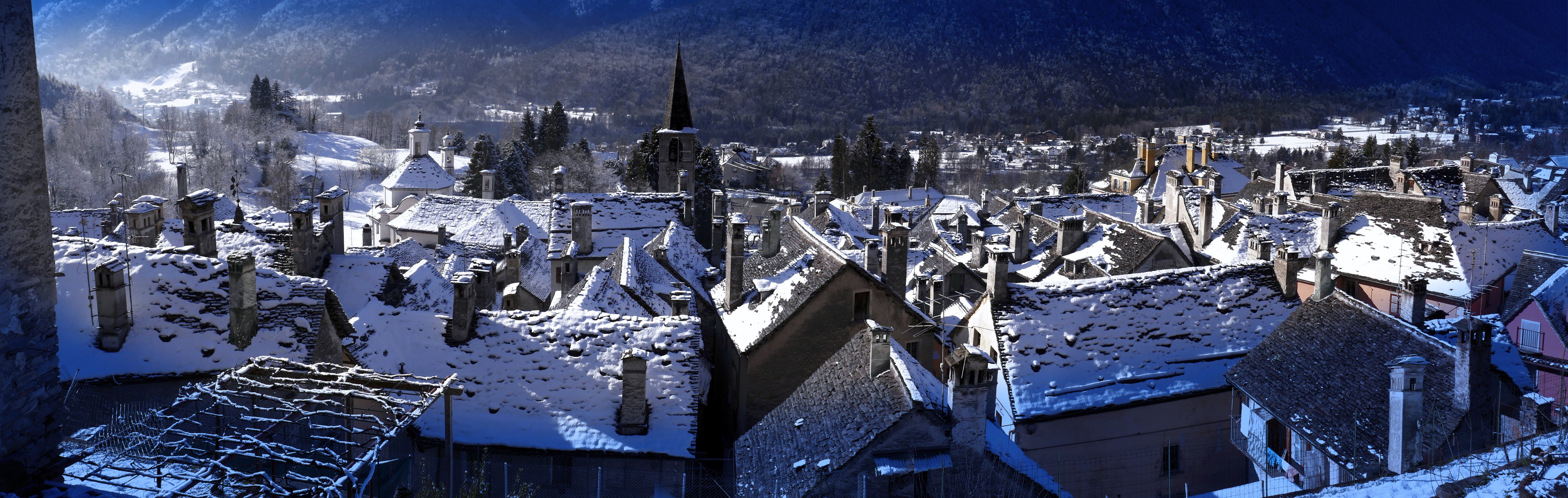 Craveggia, Piedmont, Italy Winter Snow Houses HD Wallpaper