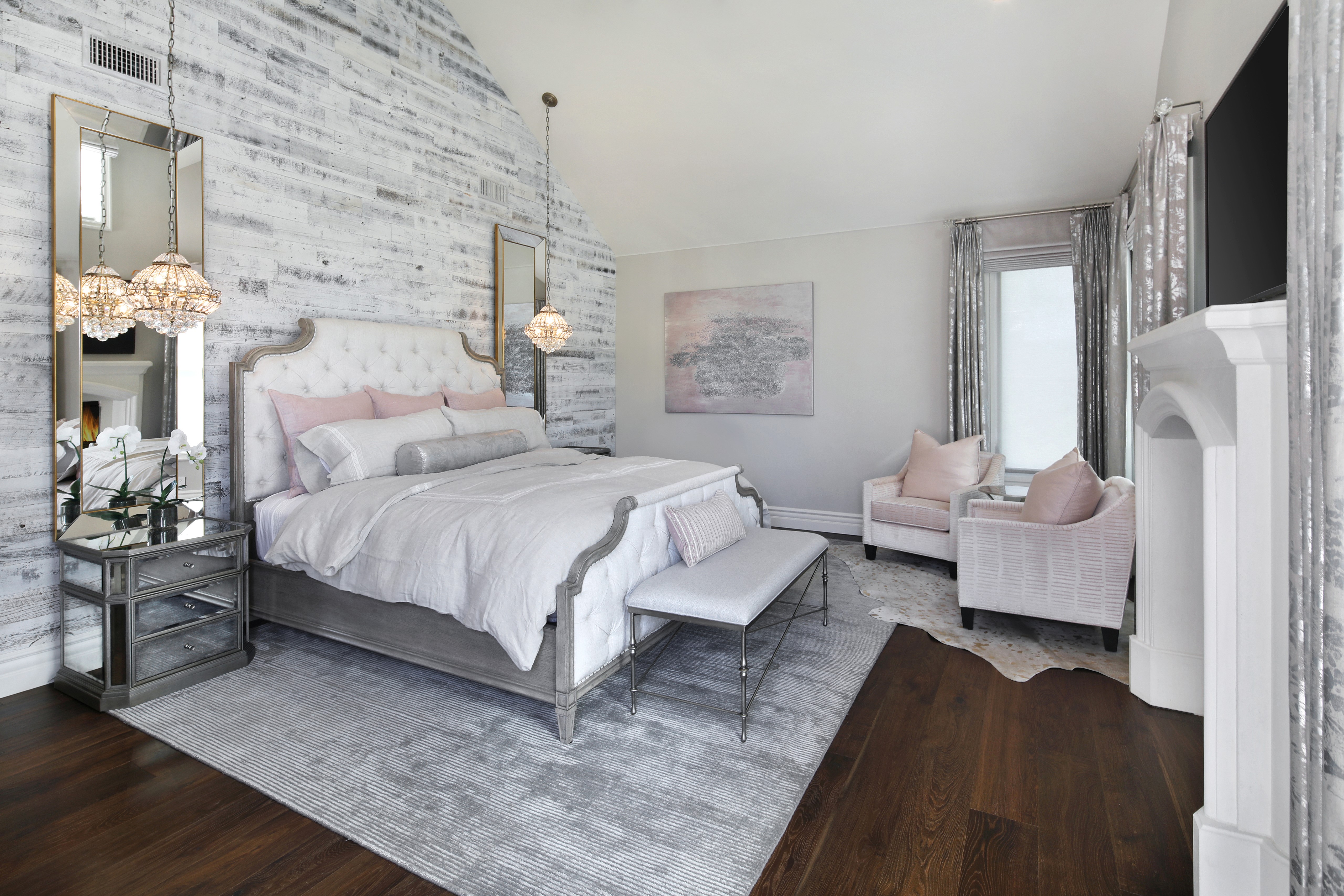 Luxury Bedroom Interior Design with White Tufted Bed HD Wallpaper