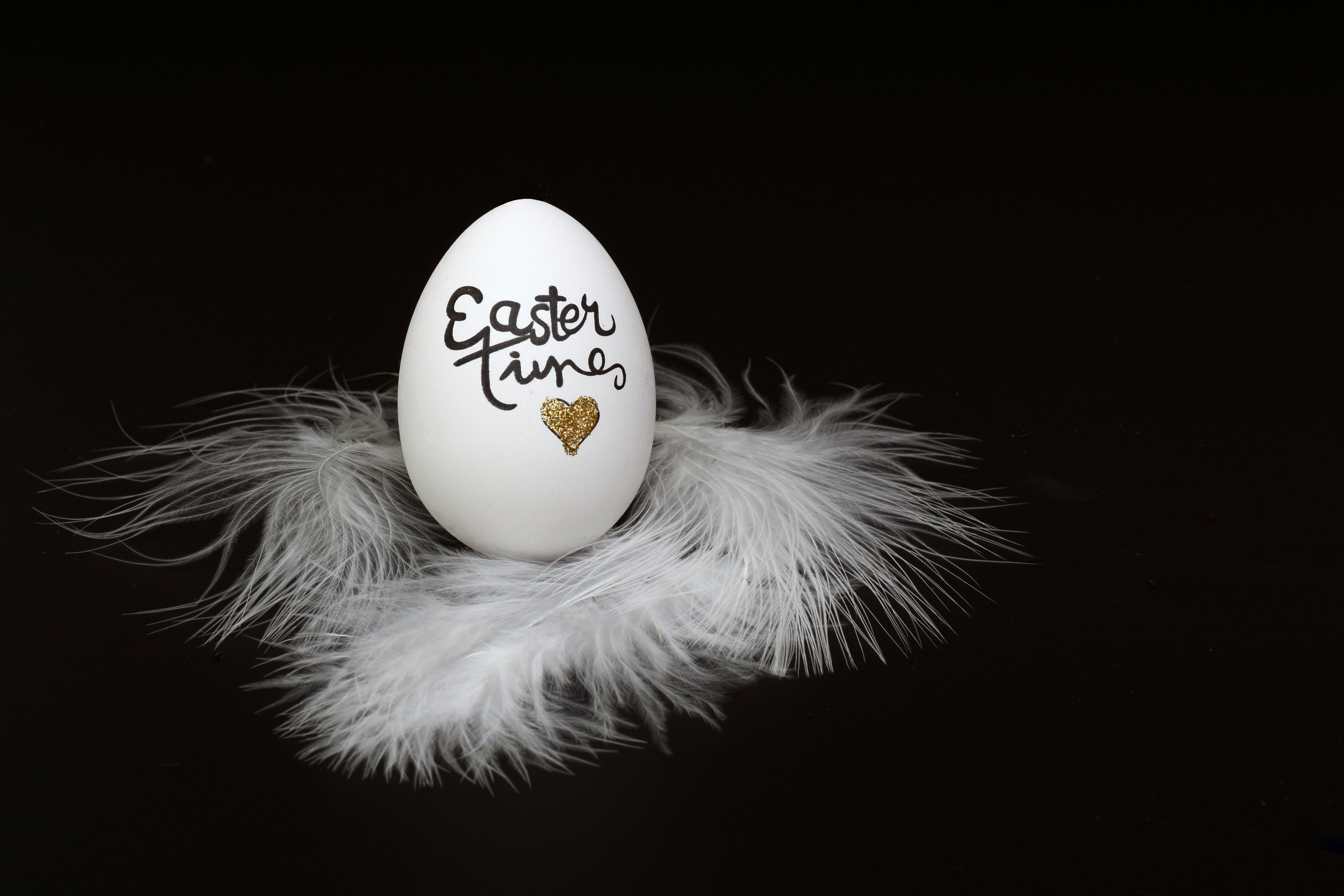 Easter egg with "Easter Times" text and gold heart on feathers HD Wallpaper