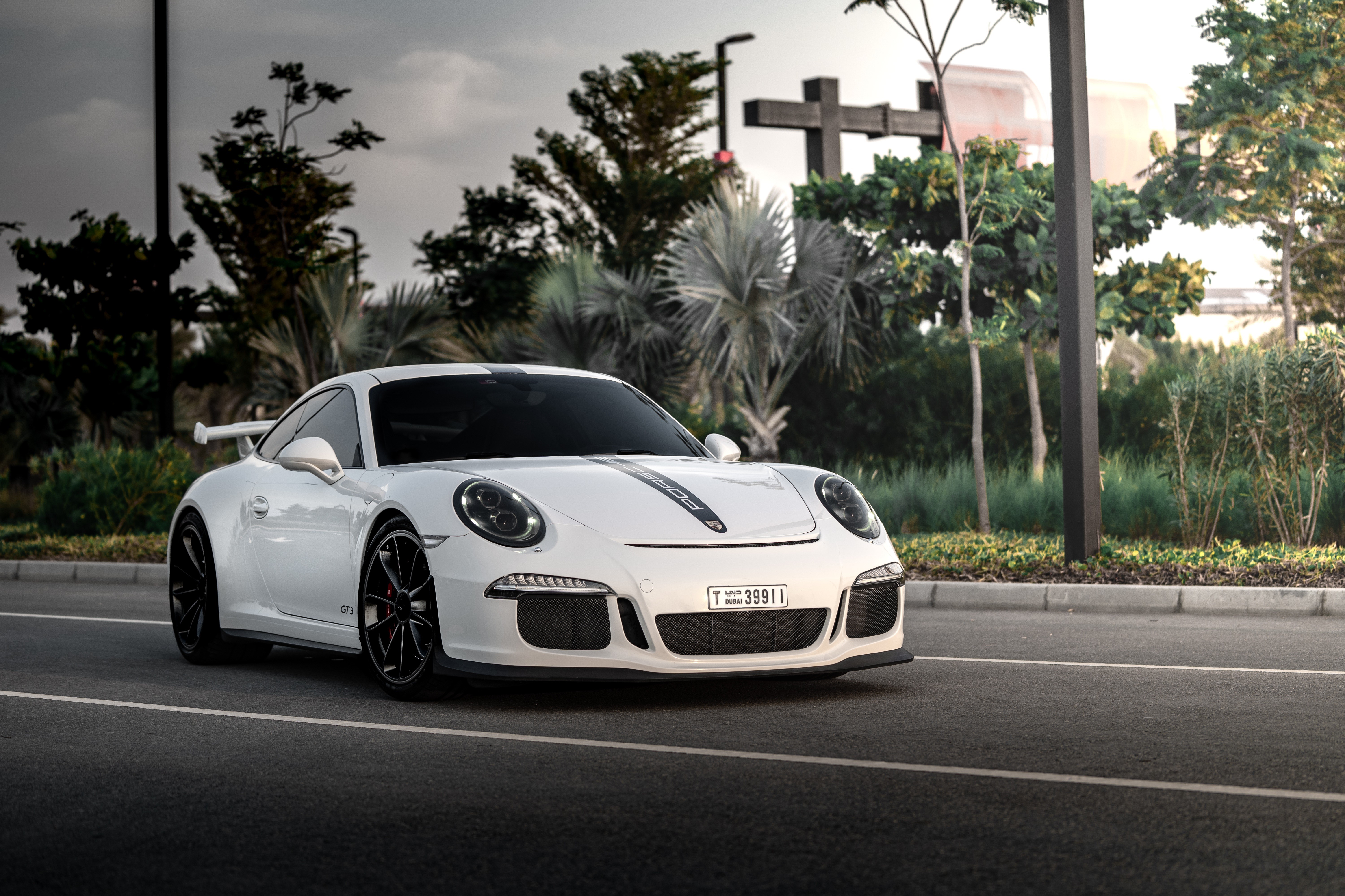 White Porsche GT3 911 on a Road HD Wallpaper