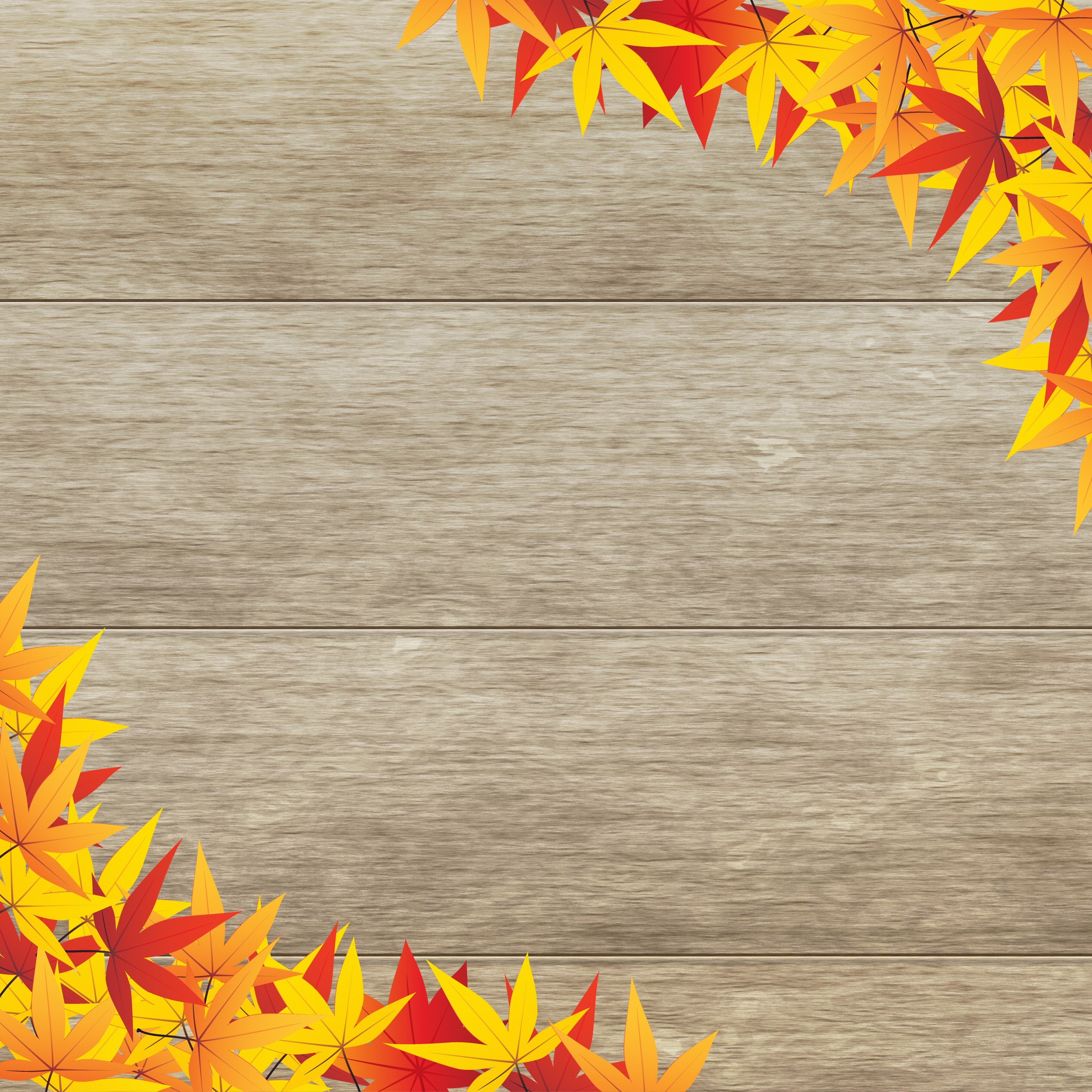 Autumn leaves on wooden planks HD Wallpaper