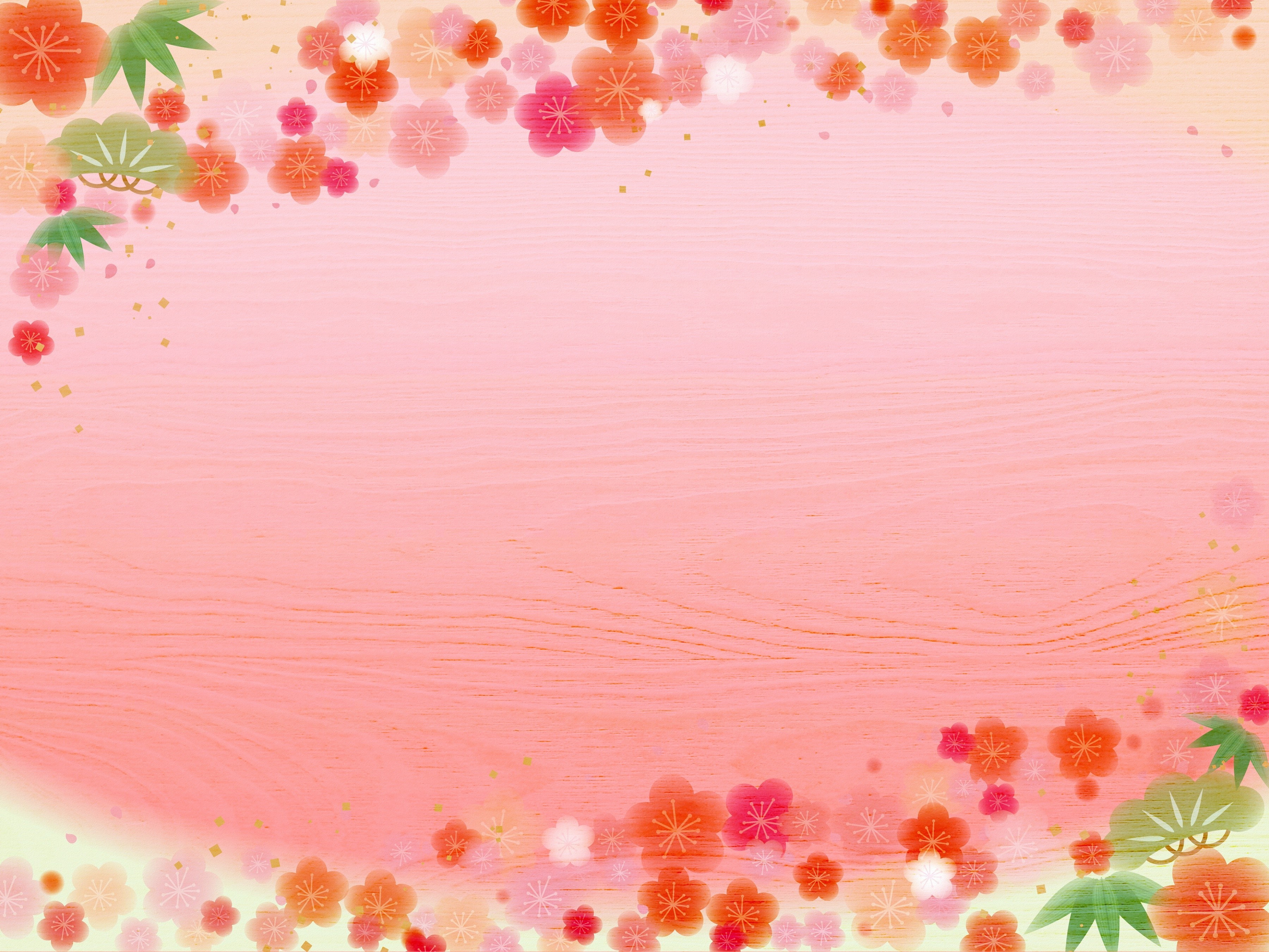 Pink wood plank background with floral and pine branch border HD Wallpaper