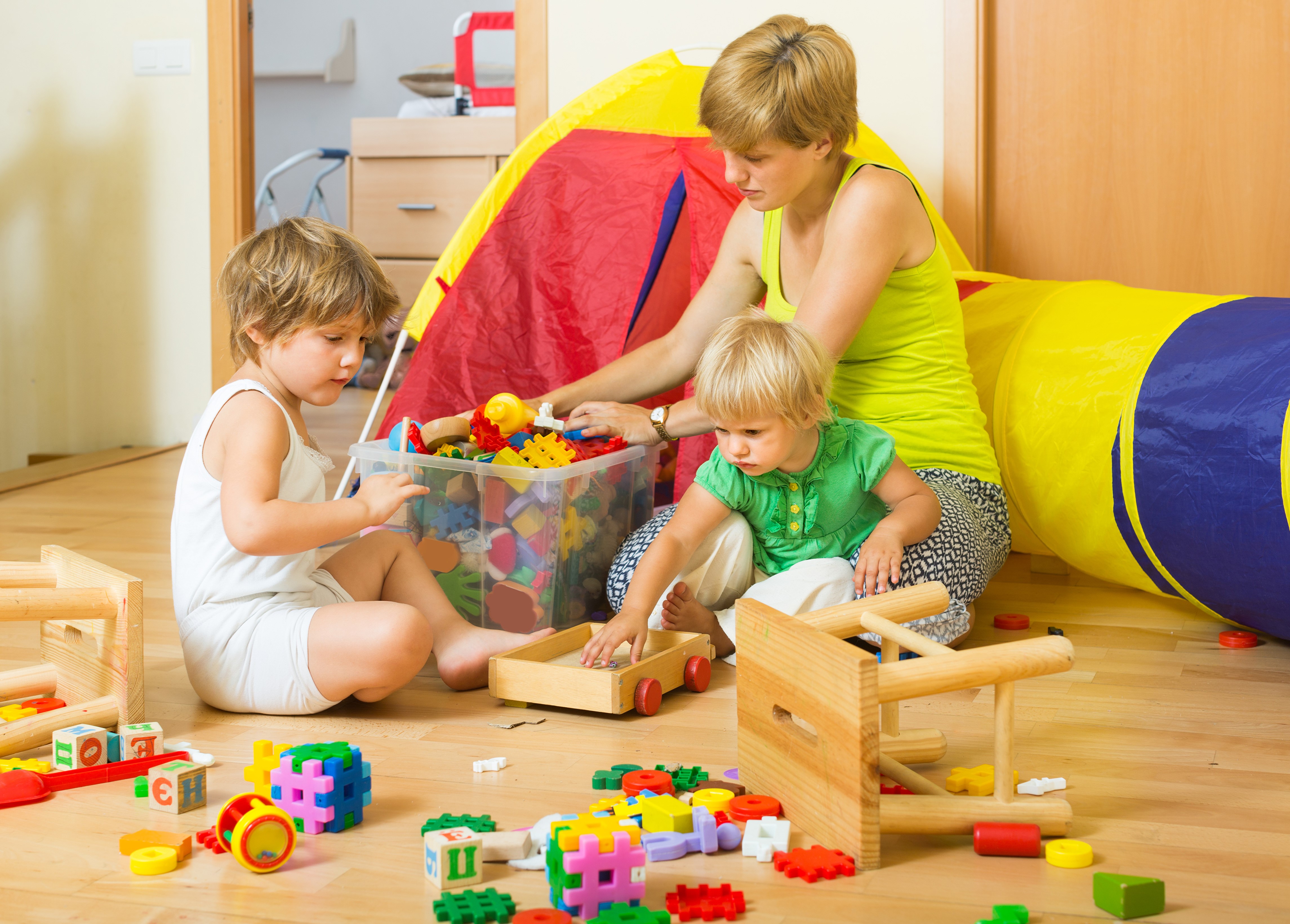 Mother and Children Playing with Toys HD Wallpaper