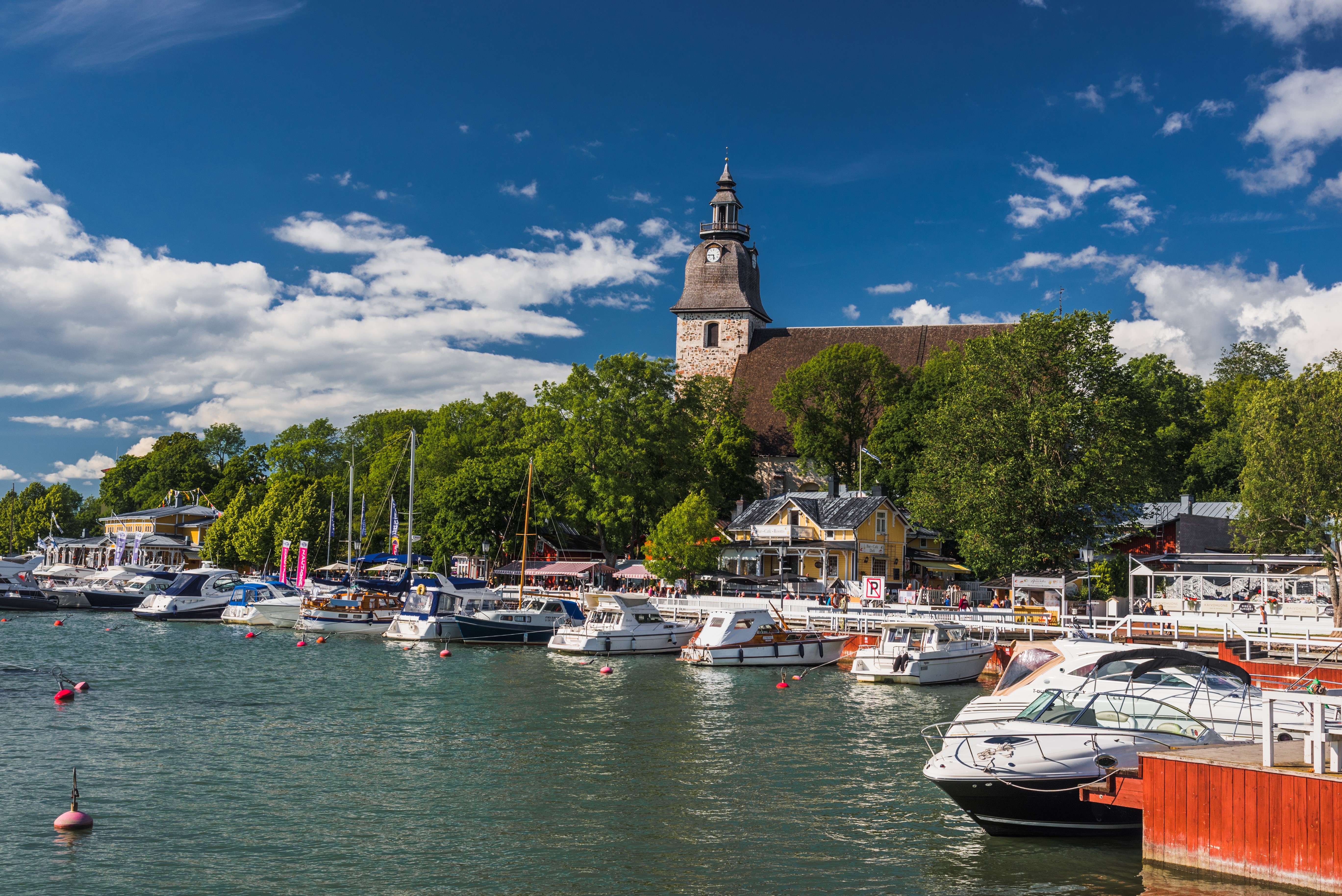 Naantali Church and Harbour with Boats, Finland HD Wallpaper