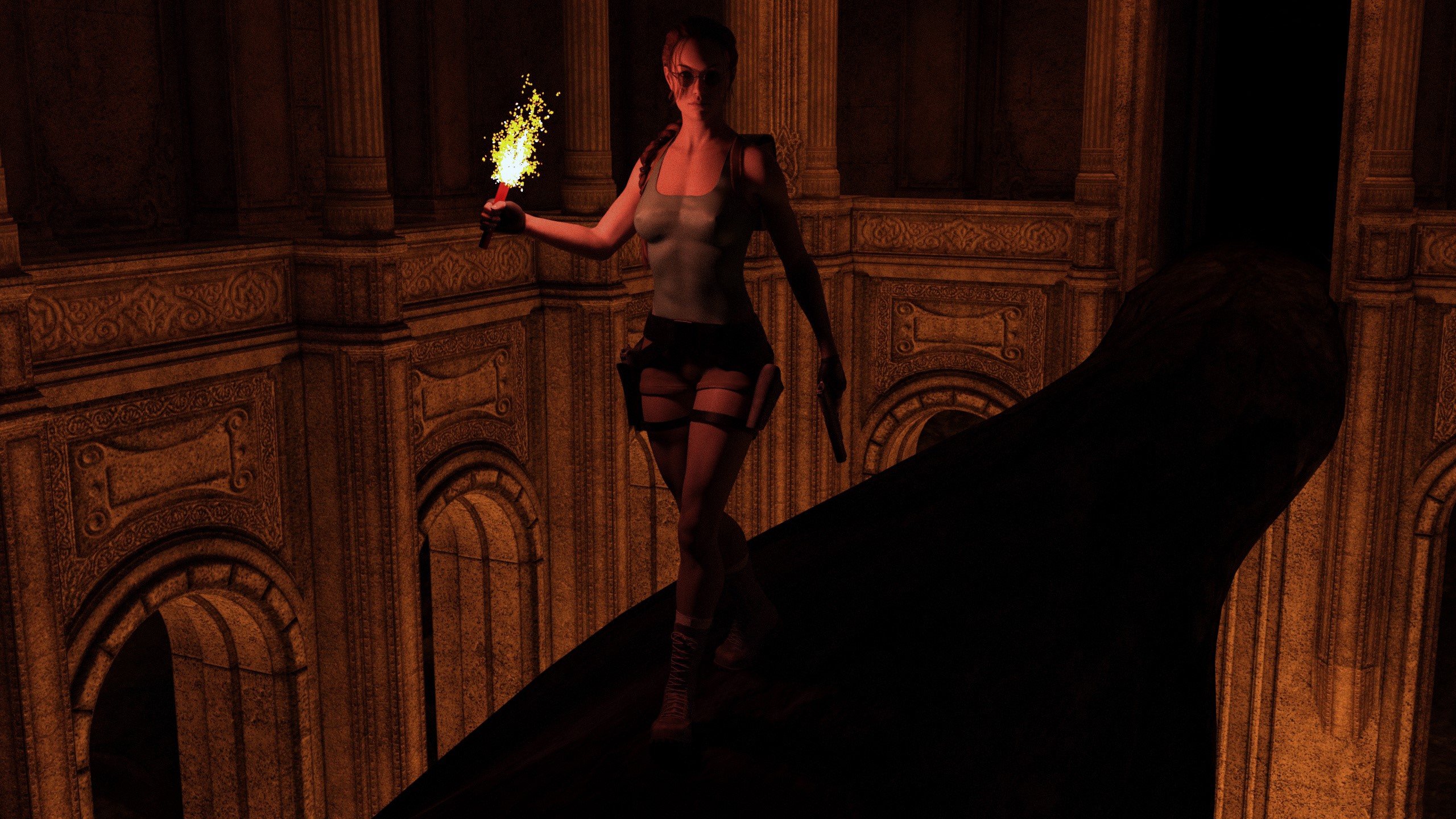 Lara Croft from Tomb Raider holding a torch HD Wallpaper