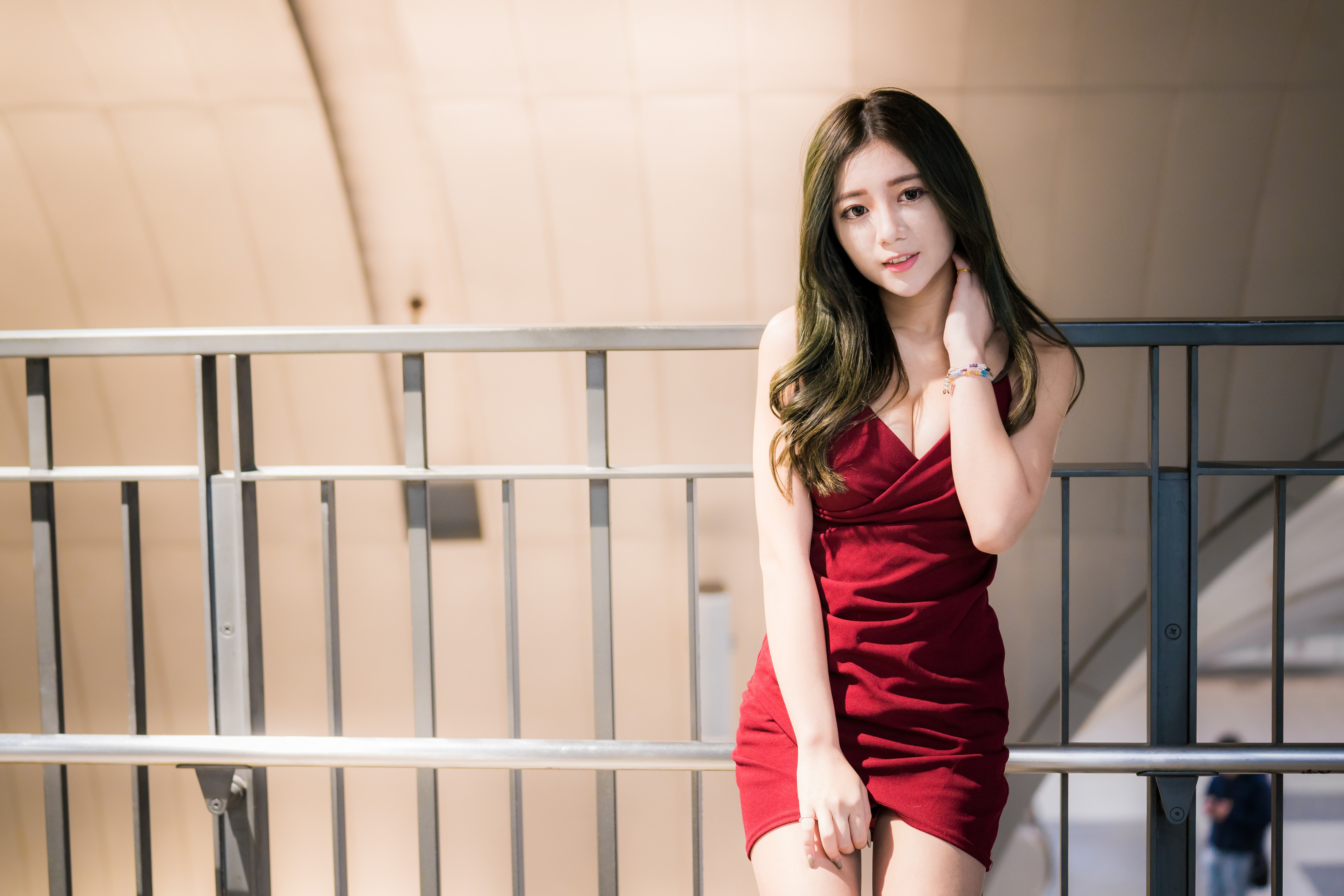 4K Portrait of Asian Woman in Red Dress HD Wallpaper