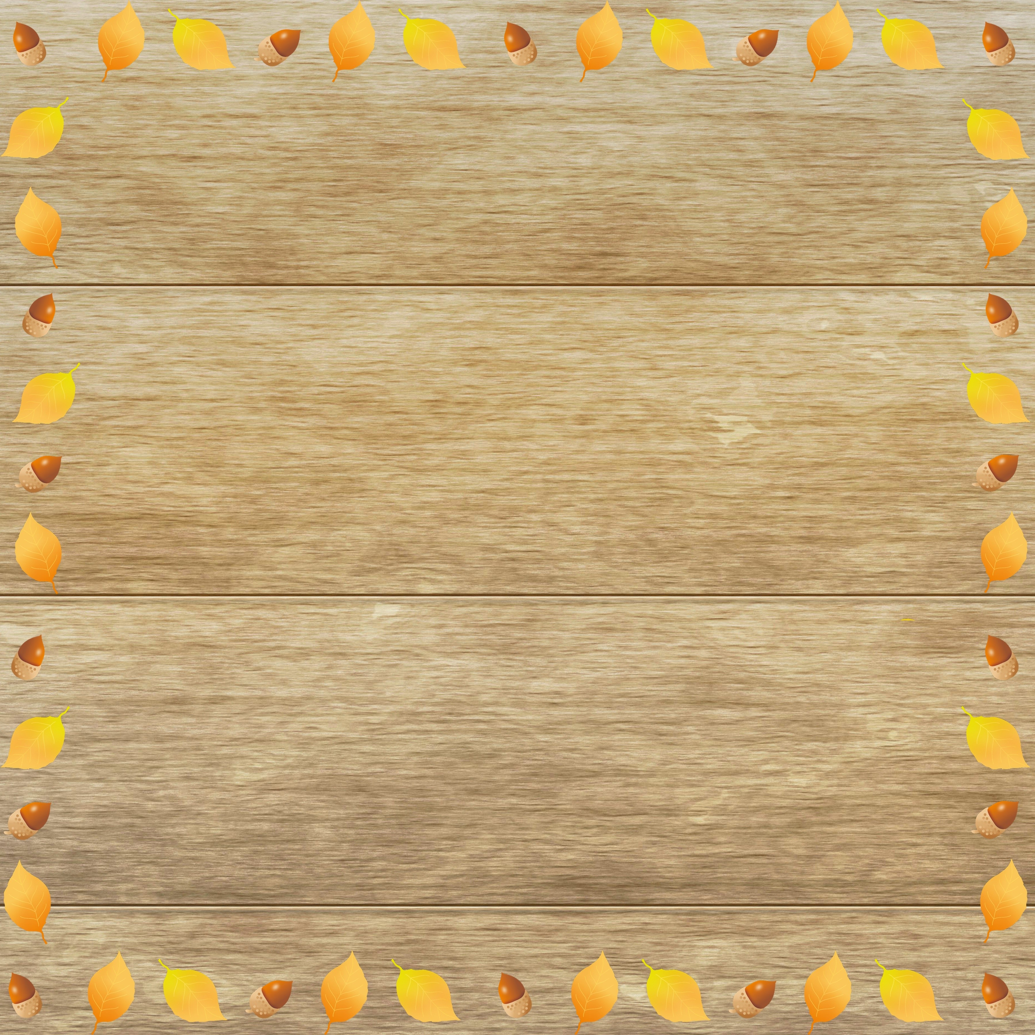 Autumn Leaves and Acorns Border on Wood HD Wallpaper