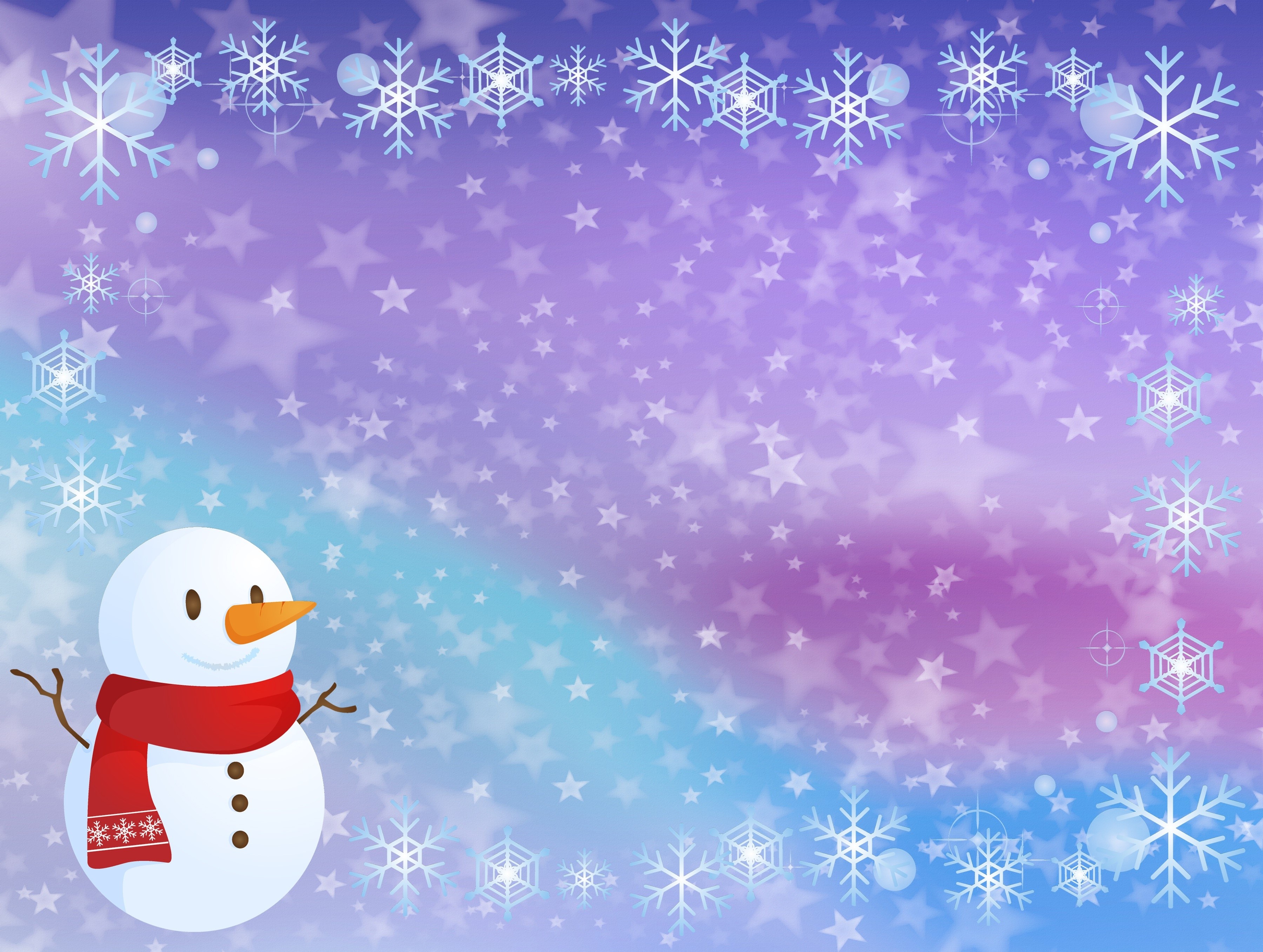 Snowman with Snowflakes and Stars HD Wallpaper