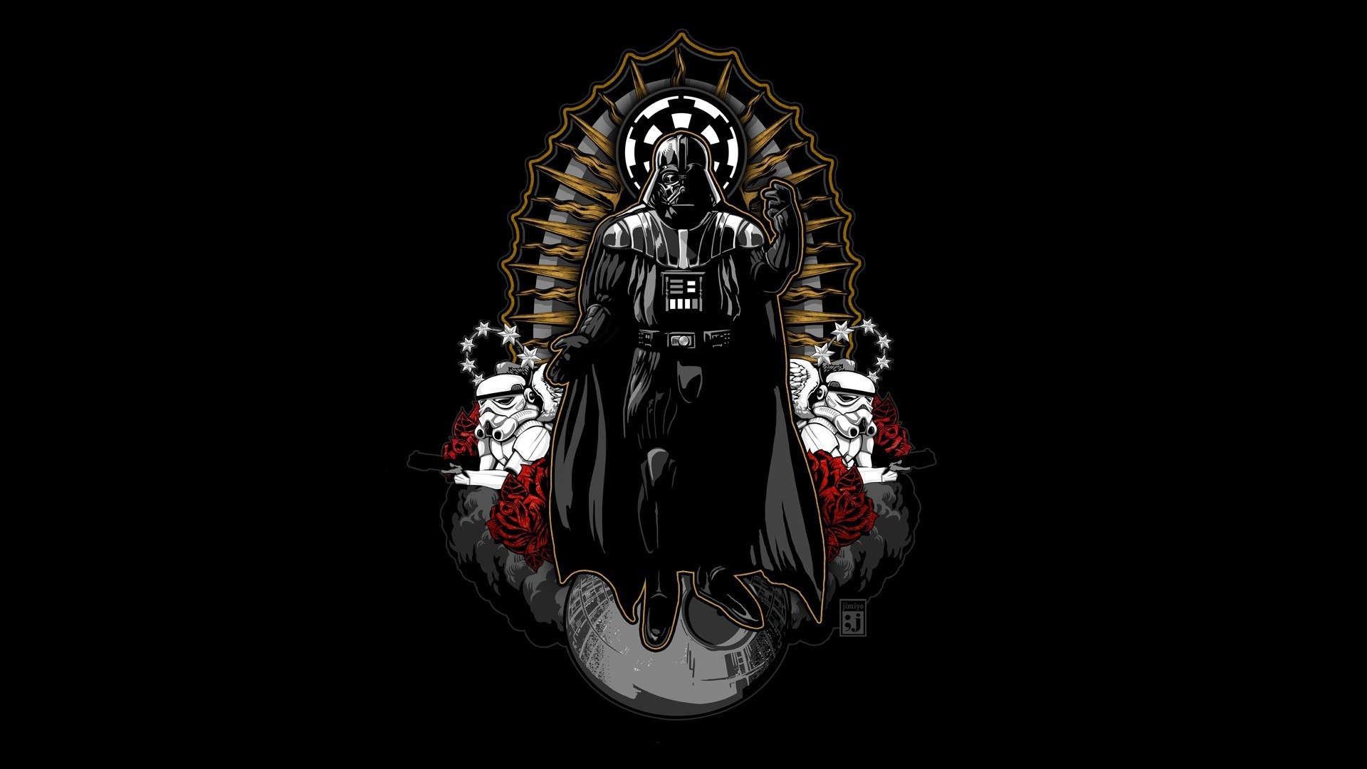 Darth Vader from Star Wars with Stormtroopers and Death Star HD Wallpaper