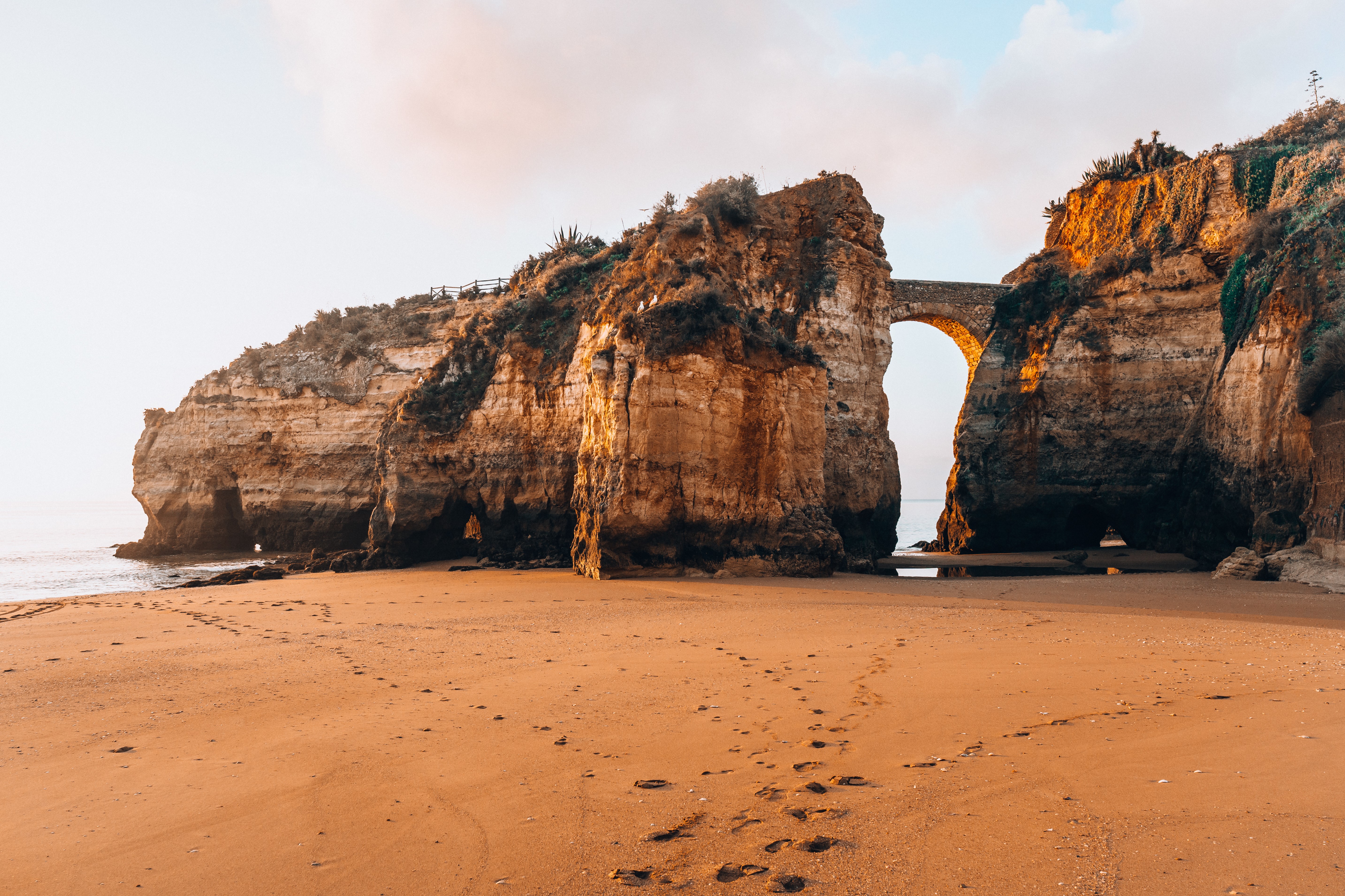 Ponta da Piedade, Portugal Beach with Rock Arch Bridge HD Wallpaper