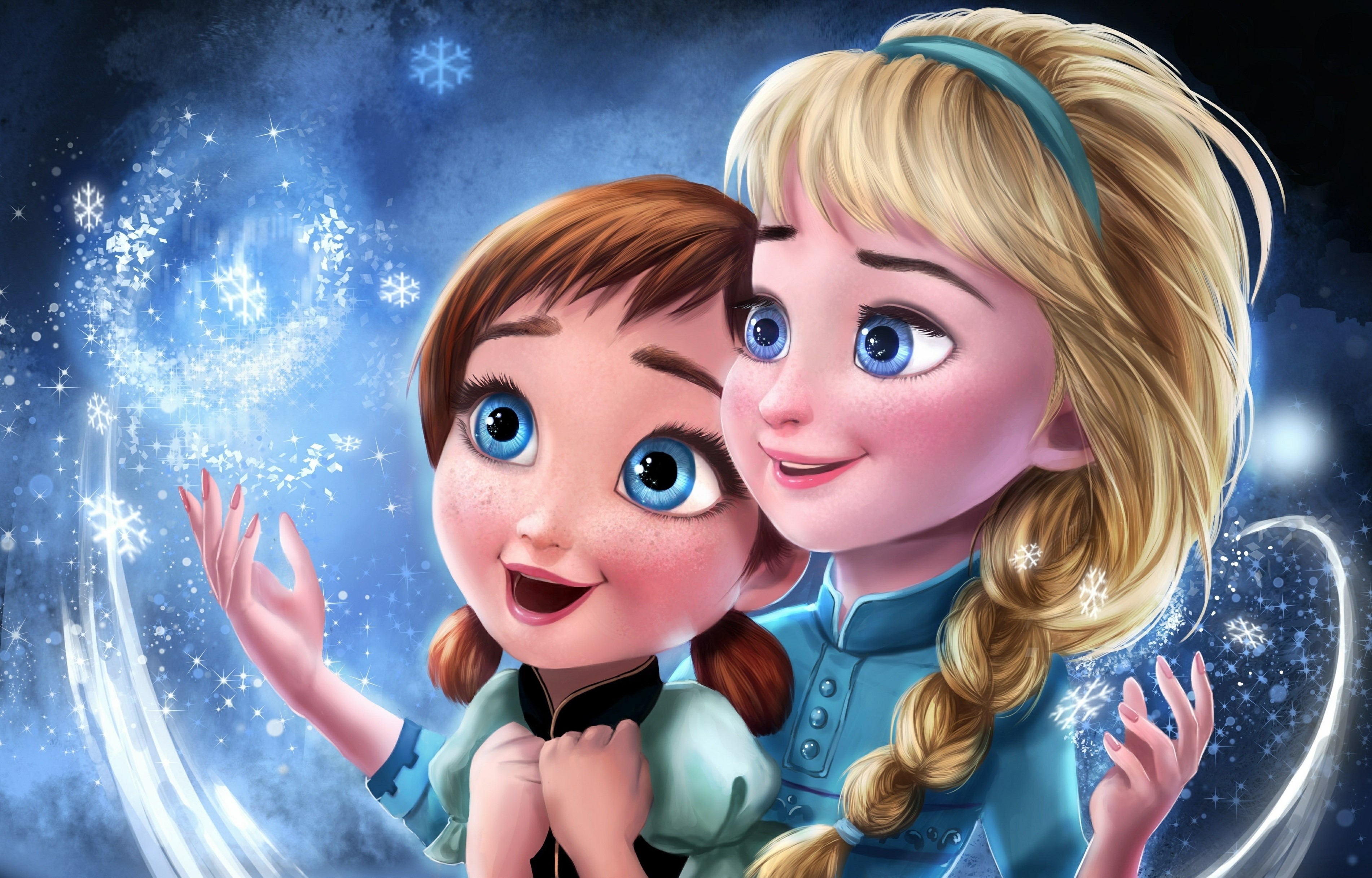 Anna and Elsa from Frozen with Snowflakes HD Wallpaper