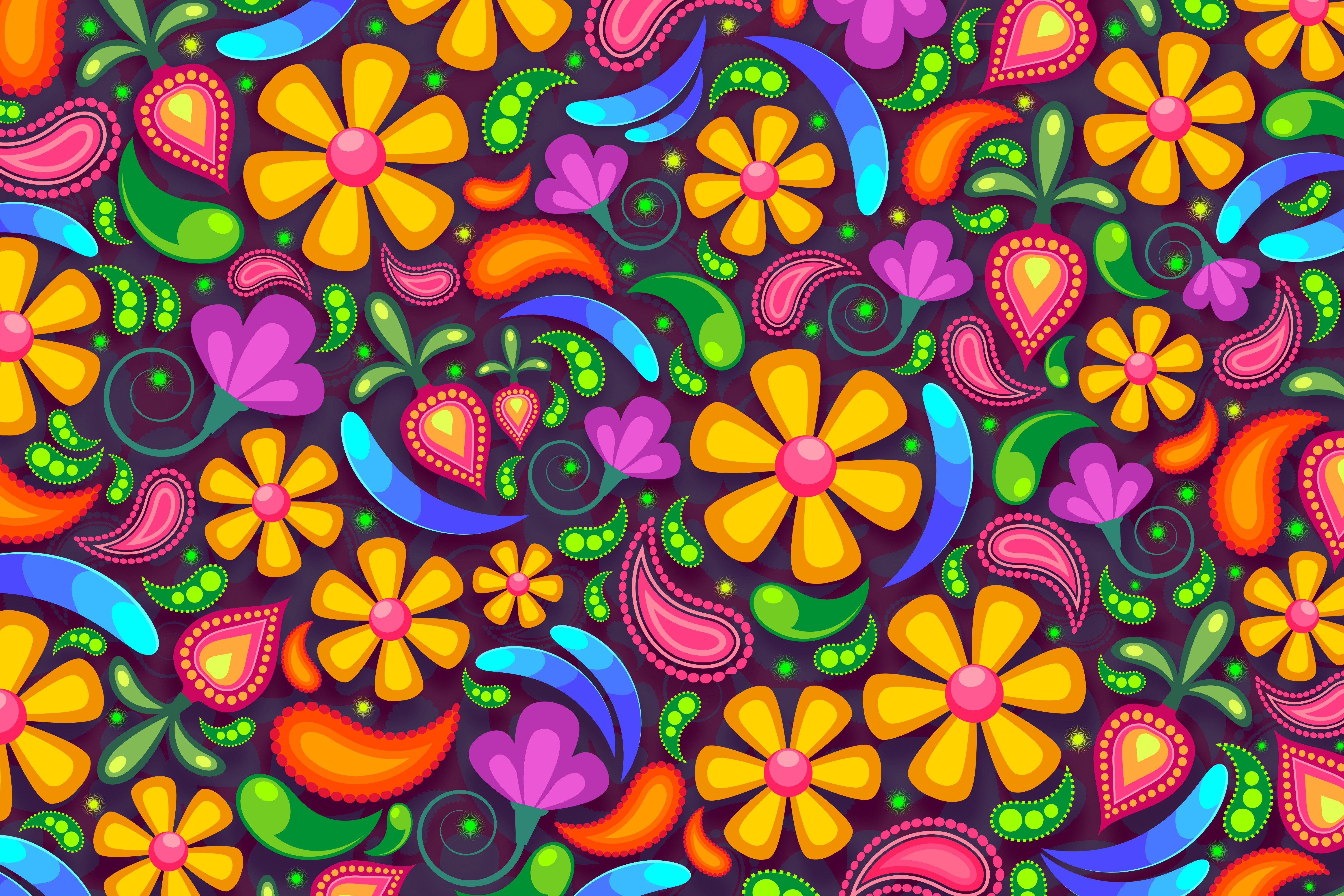 Colorful floral and paisley pattern texture HD Wallpaper