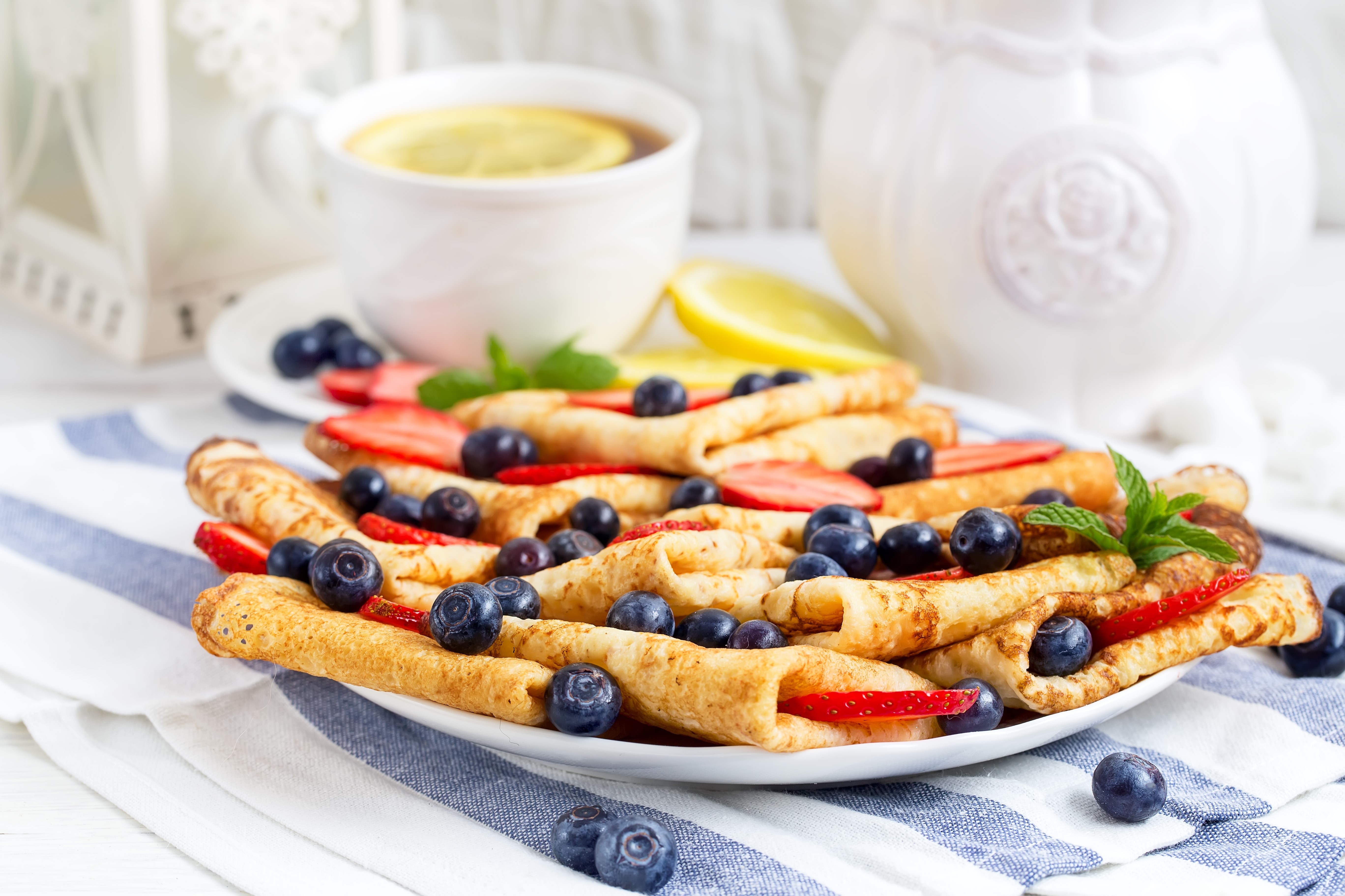 Pancakes with Blueberries and Strawberries HD Wallpaper